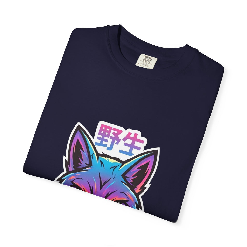 Neon Fox Graphic T-Shirt — Wild (野生) Japanese Kanji Tee