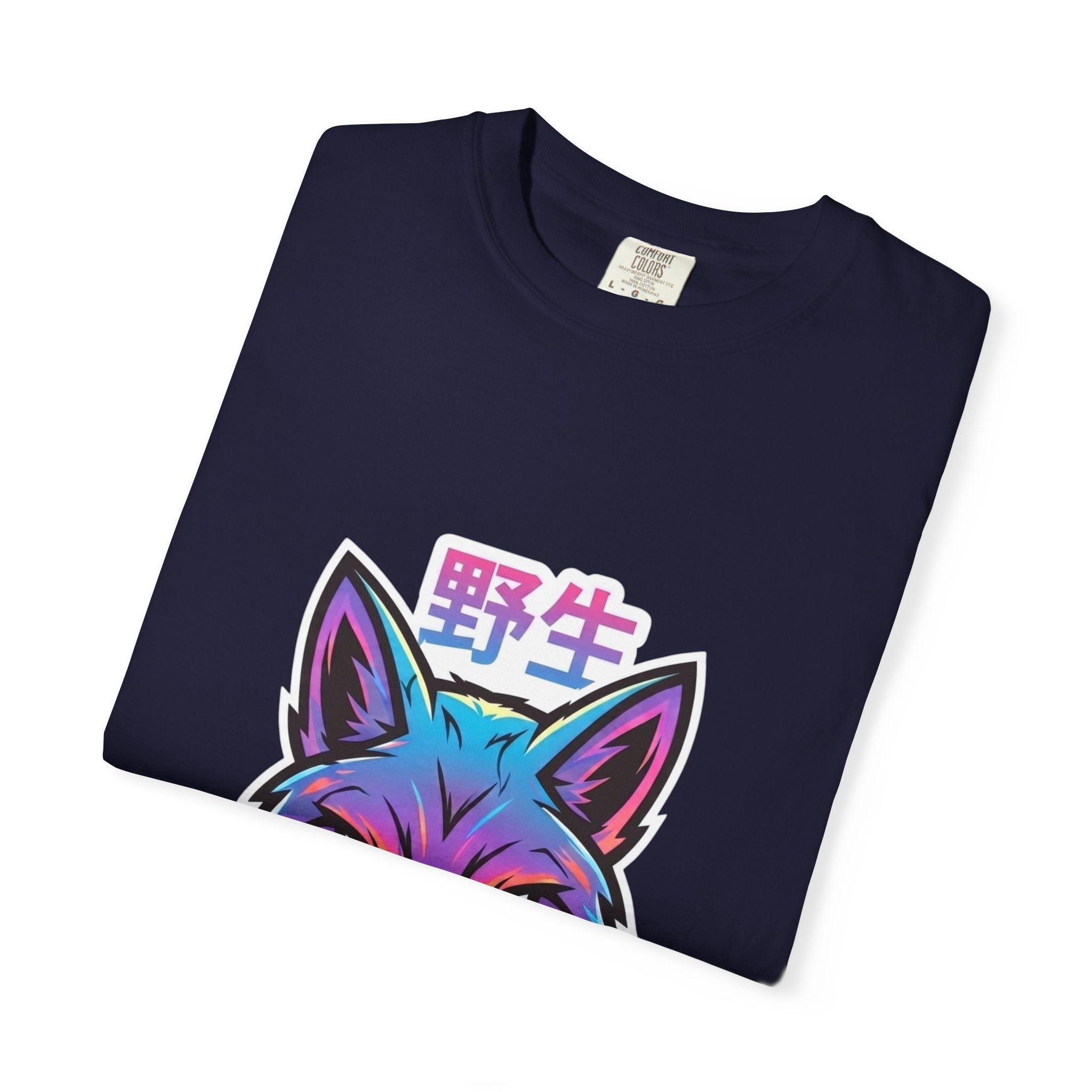 Neon Fox Graphic T-Shirt — Wild (野生) Japanese Kanji Tee