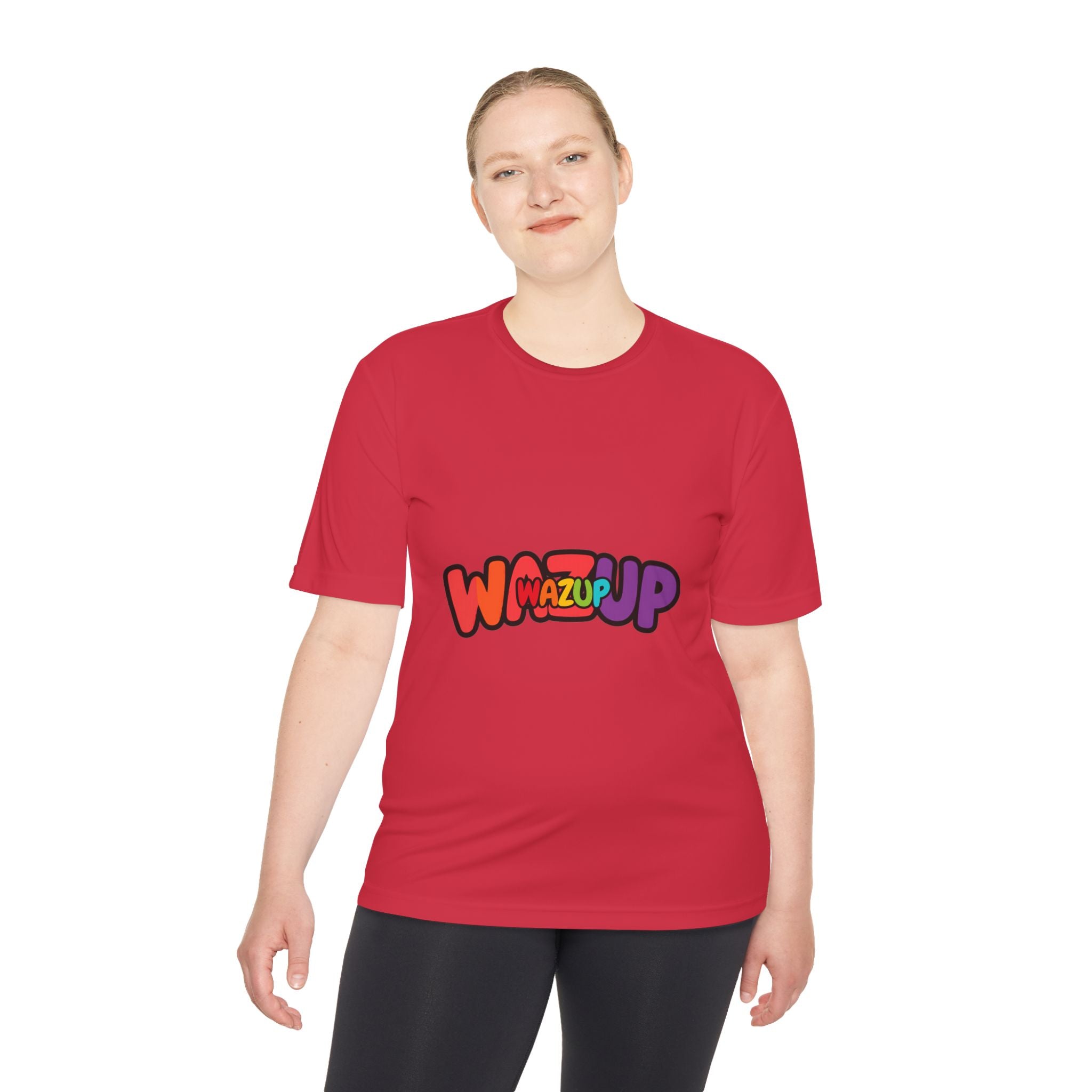 Wazup Colorblock Graphic Tee — Retro Pop 'Wazup' Moisture-Wicking Shirt