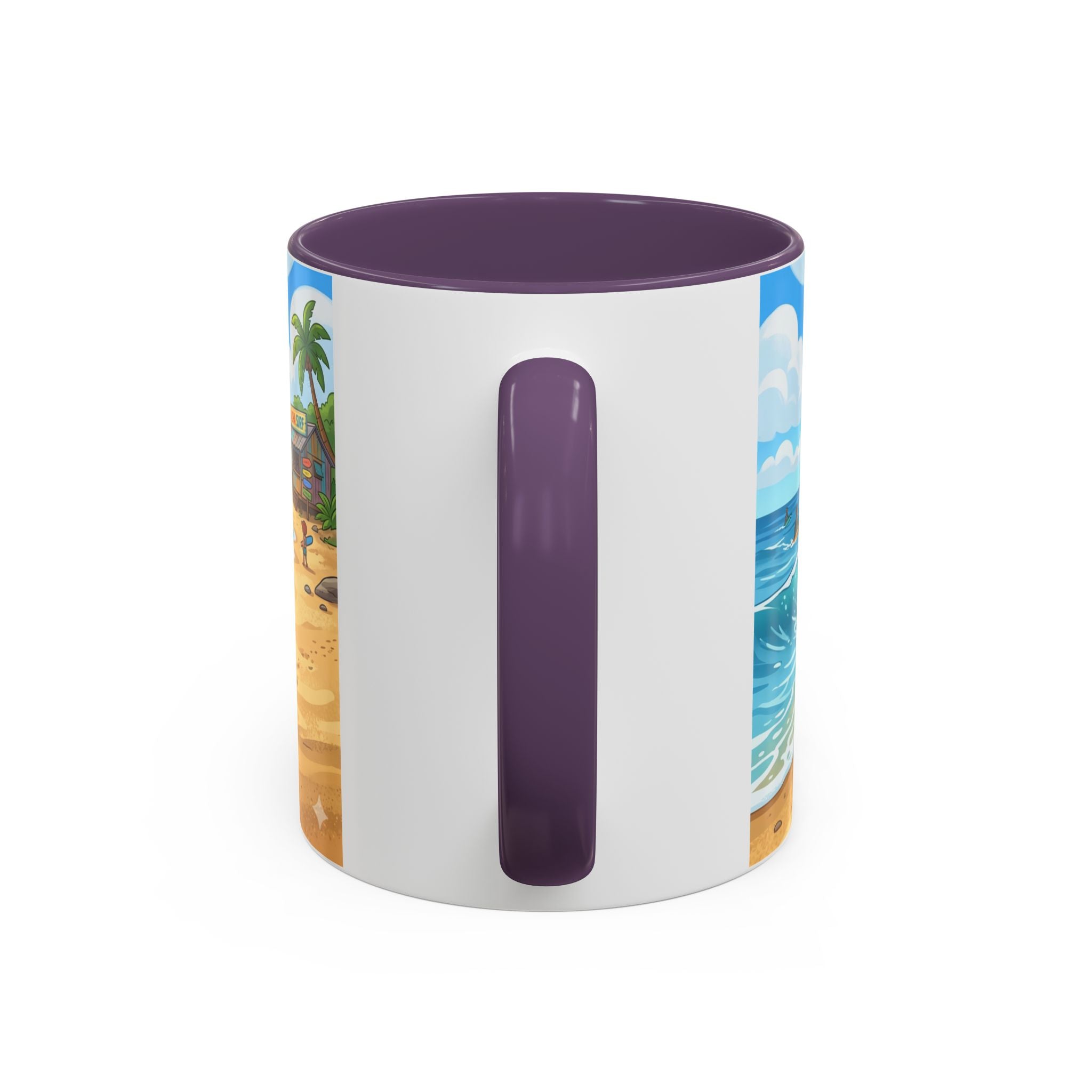 Surf Beach Coffee Mug — Cute Surfer Cartoon Design, 11/15oz Accent Mug