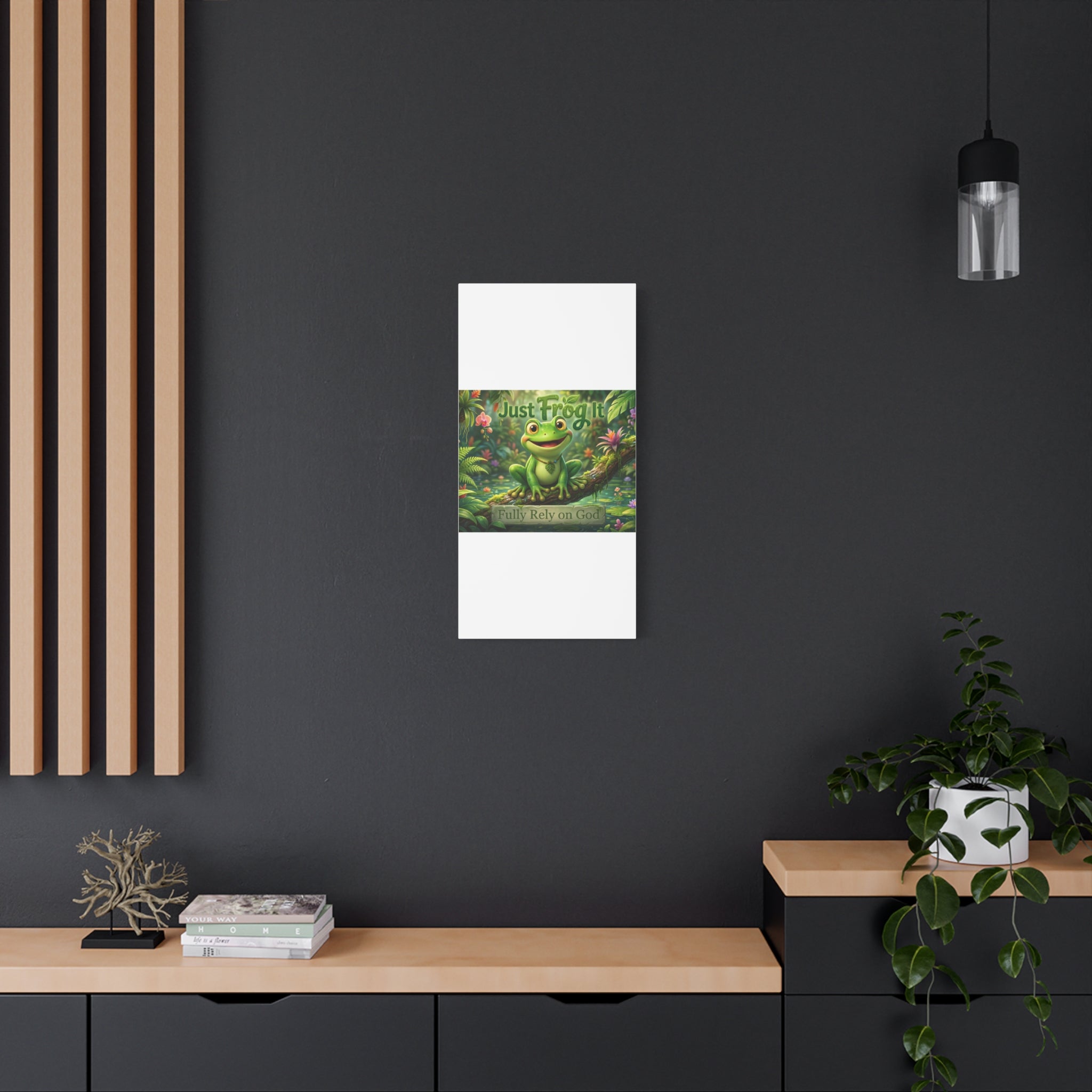 Just Frog It Canvas Wall Art — "Fully Rely on God" Inspirational Frog Print