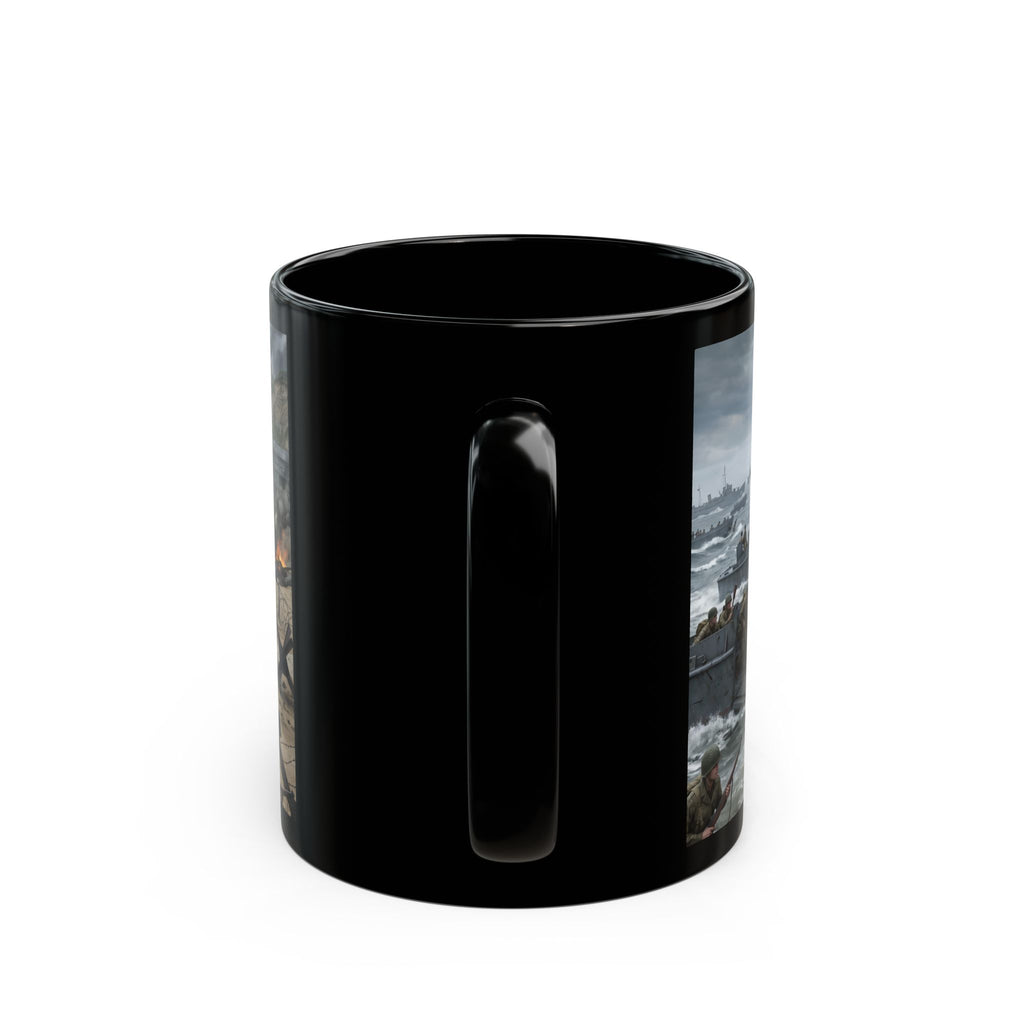 D-Day Invasion Black Mug — World War II Beach Assault Scene (11oz/15oz)