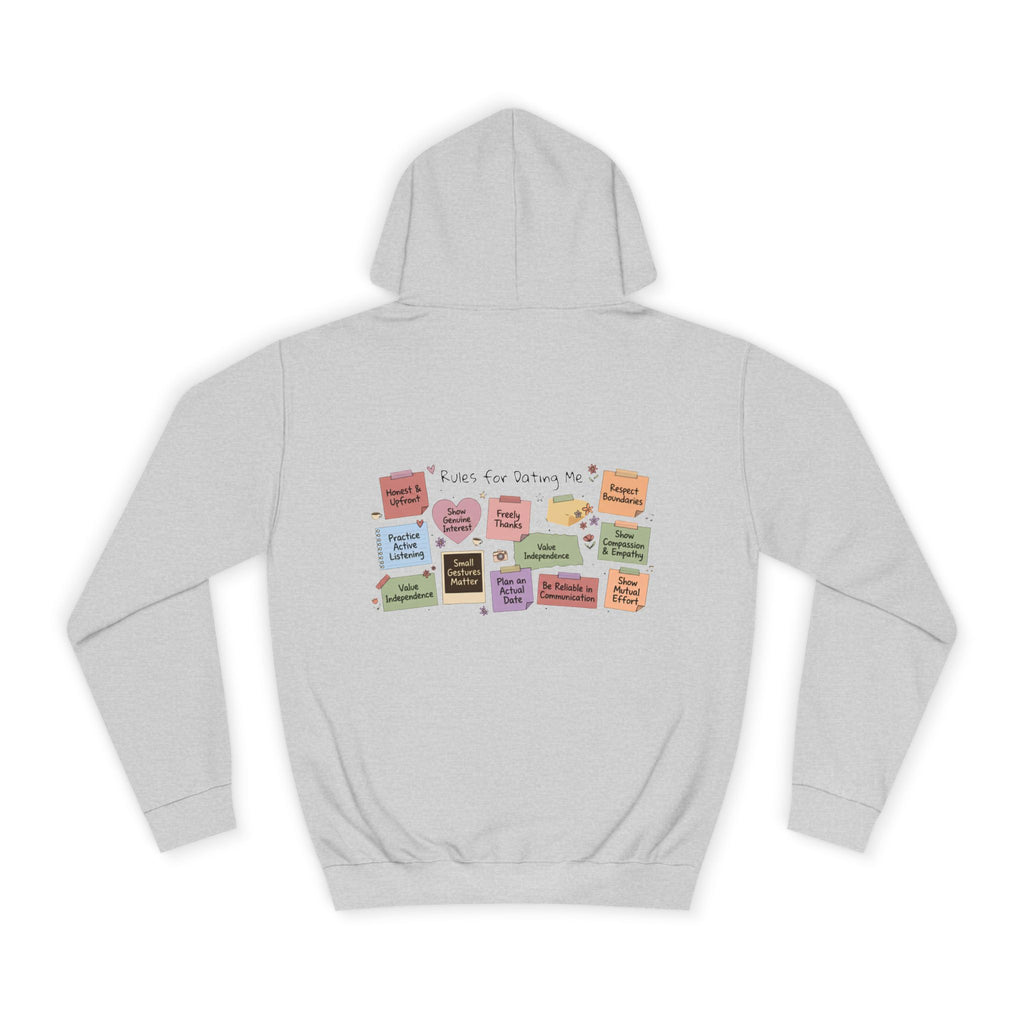 College Hoodie — Retro Sticky Notes Back Print, Cute Study Vibes