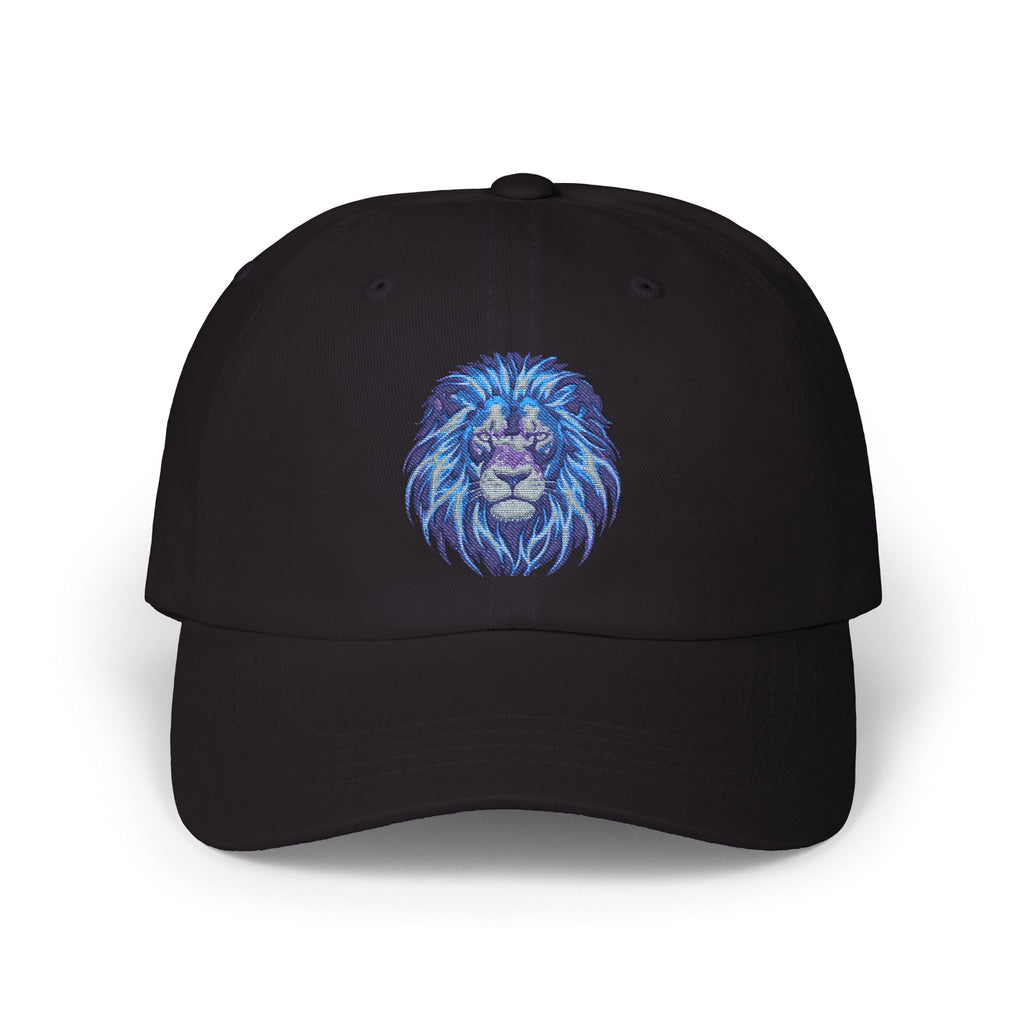 Lion Head Dad Cap — Blue Watercolor Embroidered Baseball Hat