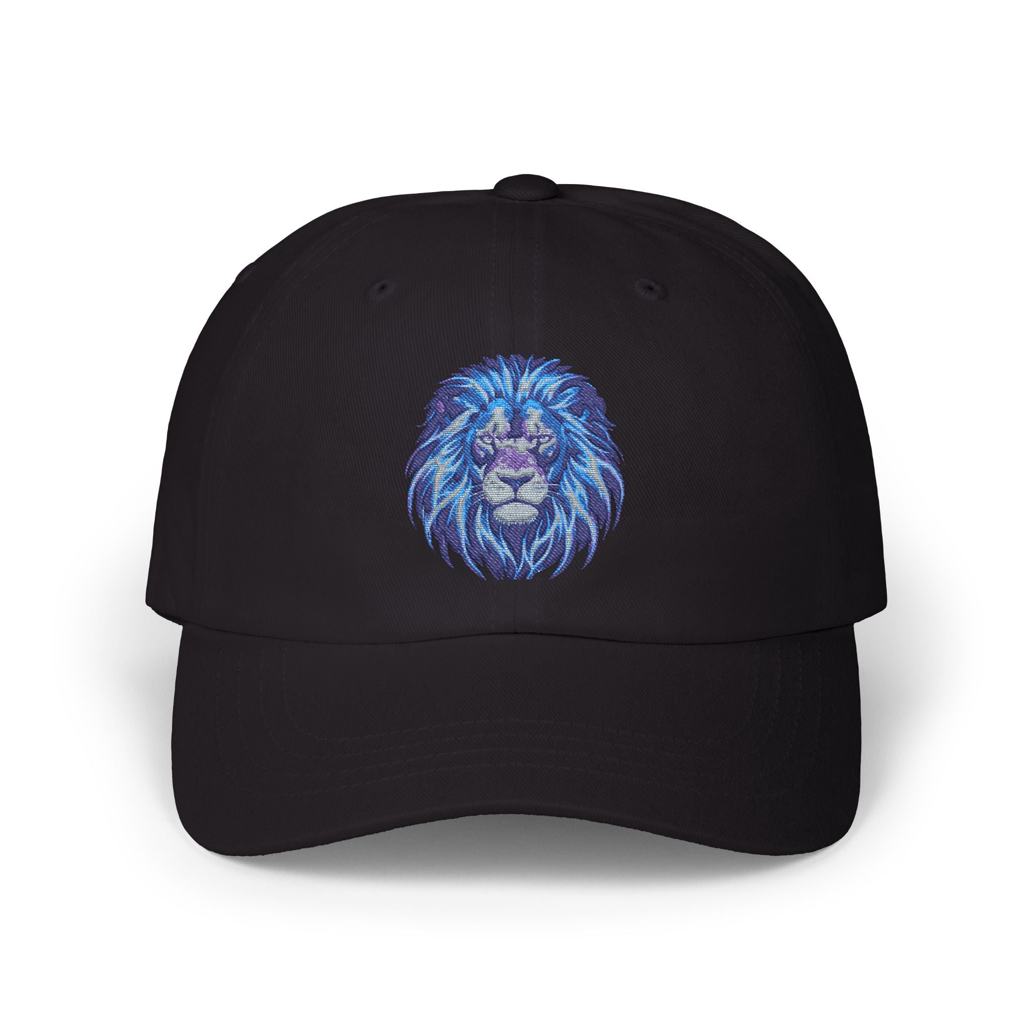 Lion Head Dad Cap — Blue Watercolor Embroidered Baseball Hat