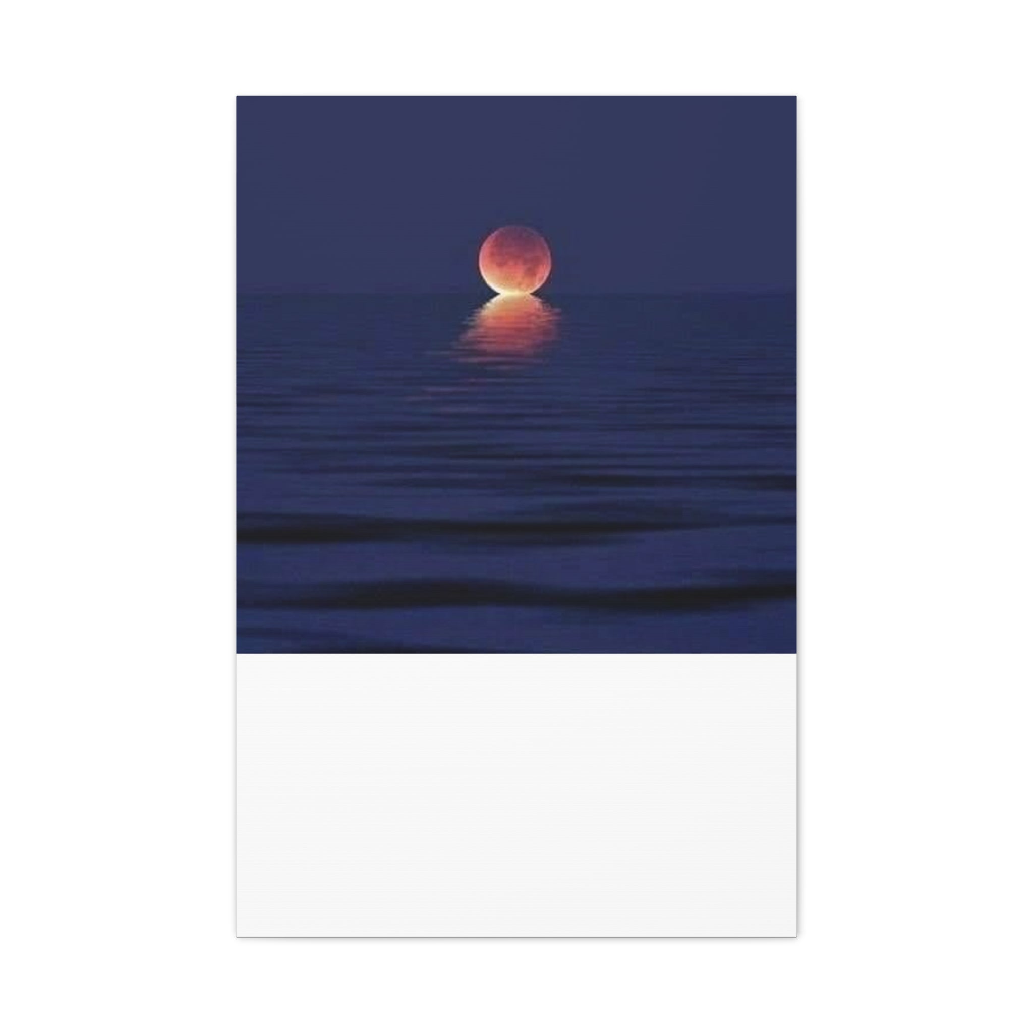 Lunar Reflection Canvas Art — Moonrise Over Calm Sea Stretched Matte Wall Art