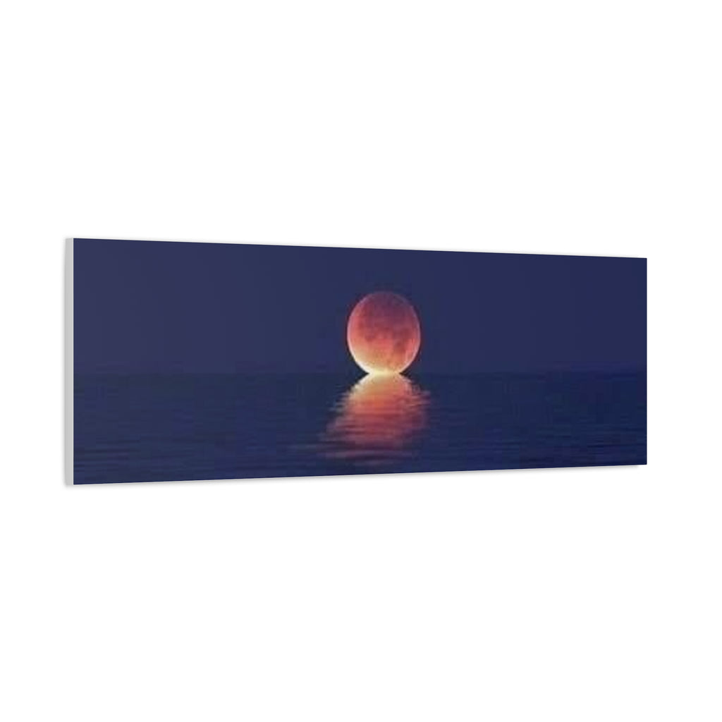 Lunar Reflection Canvas Art — Moonrise Over Calm Sea Stretched Matte Wall Art
