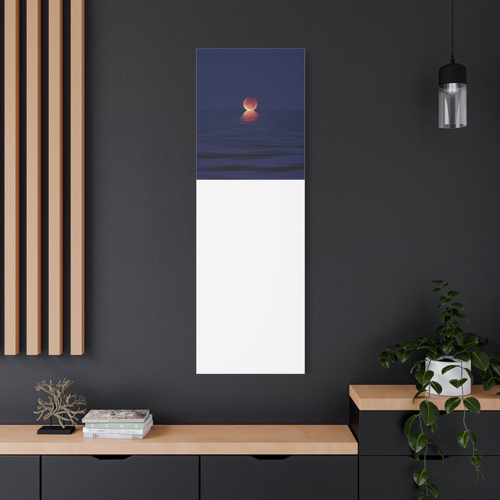 Lunar Reflection Canvas Art — Moonrise Over Calm Sea Stretched Matte Wall Art
