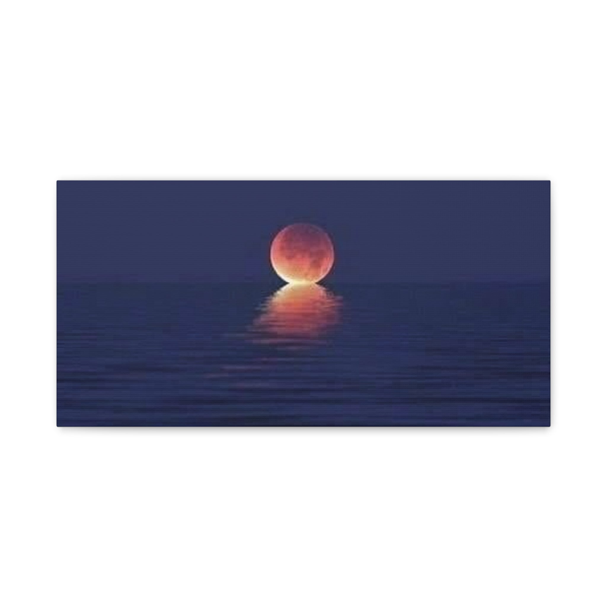 Lunar Reflection Canvas Art — Moonrise Over Calm Sea Stretched Matte Wall Art