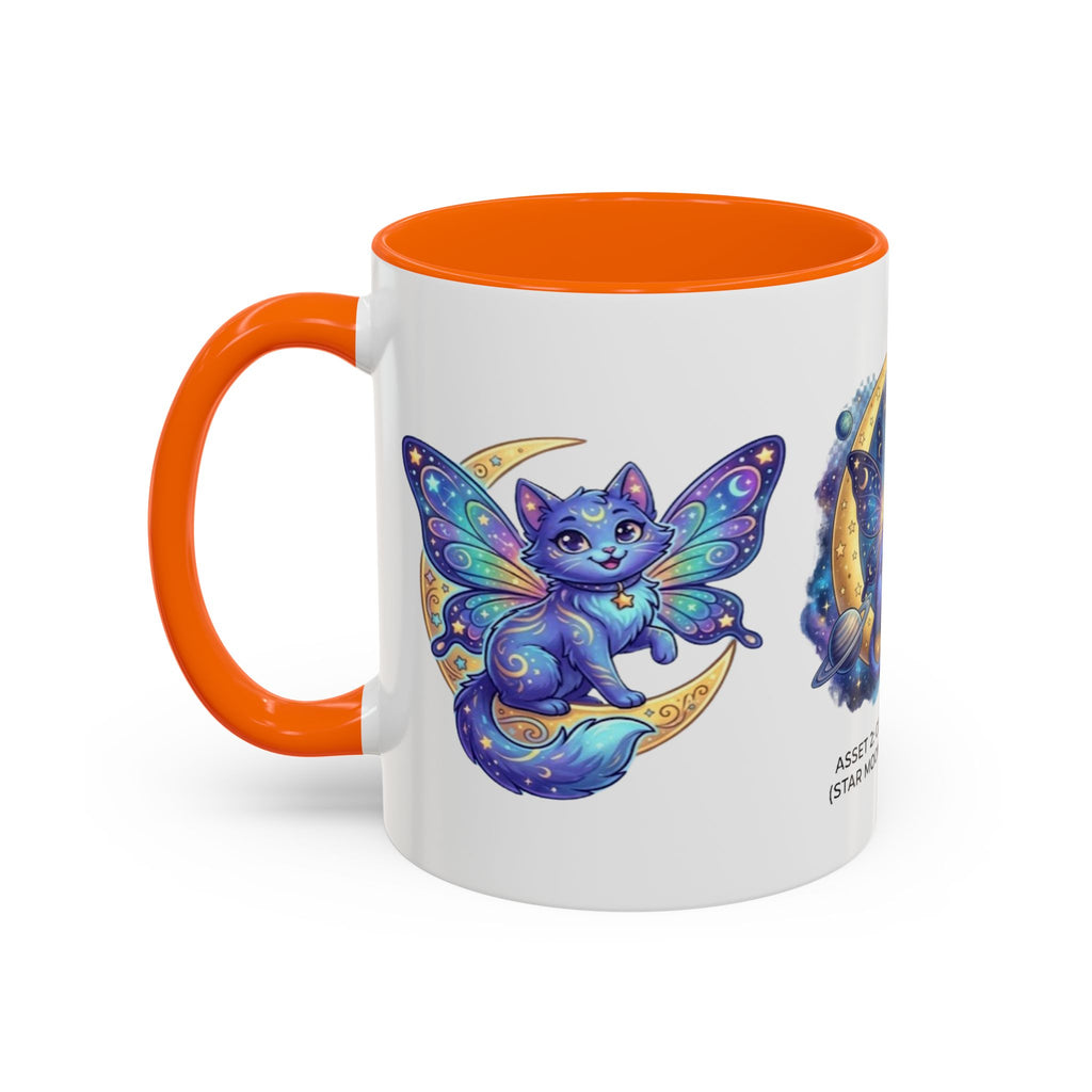 Cosmic Kitty Accent Coffee Mug — Magical Moon & Planets Cat Design (11/15oz)
