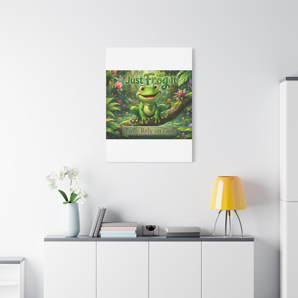 Just Frog It Canvas Wall Art — "Fully Rely on God" Inspirational Frog Print