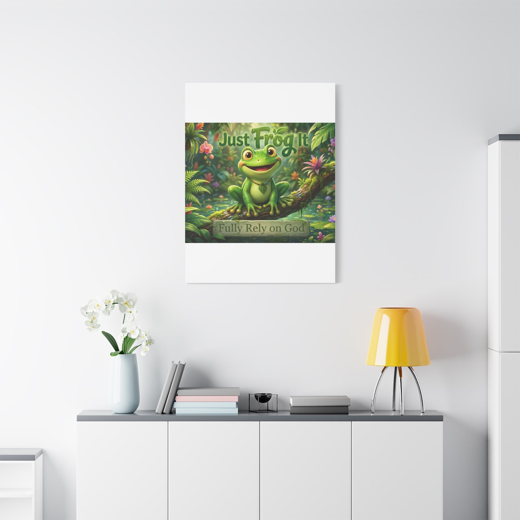 Just Frog It Canvas Wall Art — "Fully Rely on God" Inspirational Frog Print