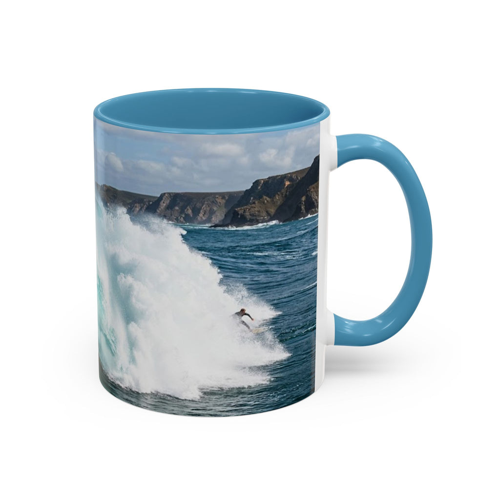 Surfing Wave Accent Coffee Mug — Ocean Beach Surfboard Photo 11/15oz