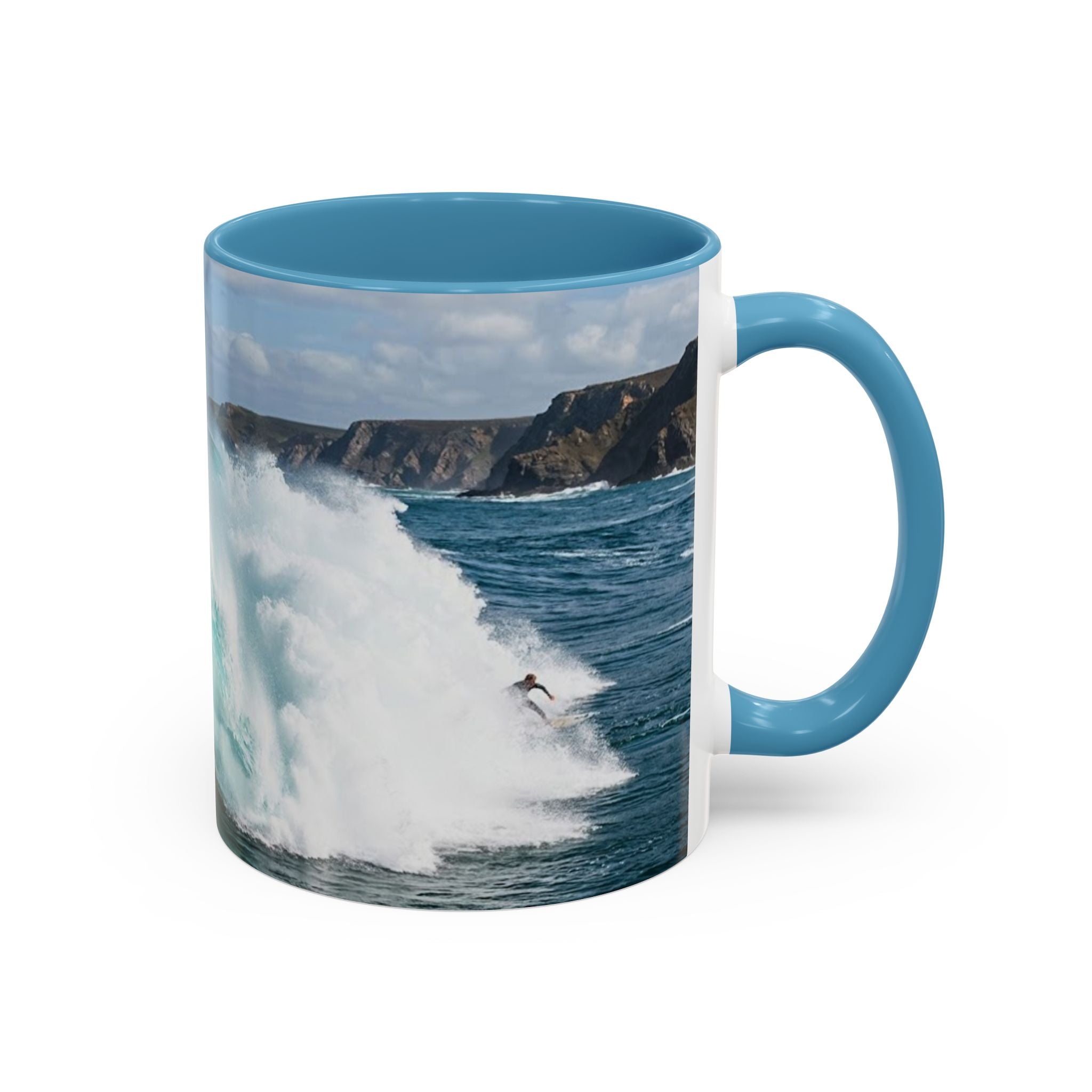 Surfing Wave Accent Coffee Mug — Ocean Beach Surfboard Photo 11/15oz
