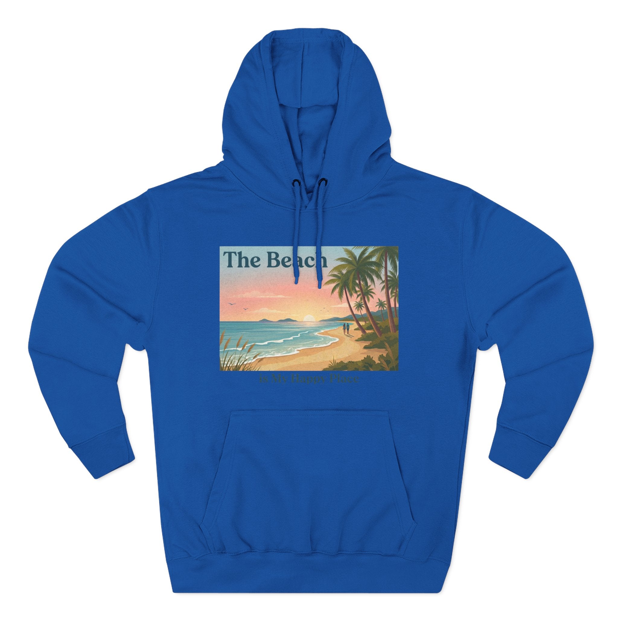 Beach Sunset Hoodie – "The Beach is My Happy Place" Coastal Palm Pullover