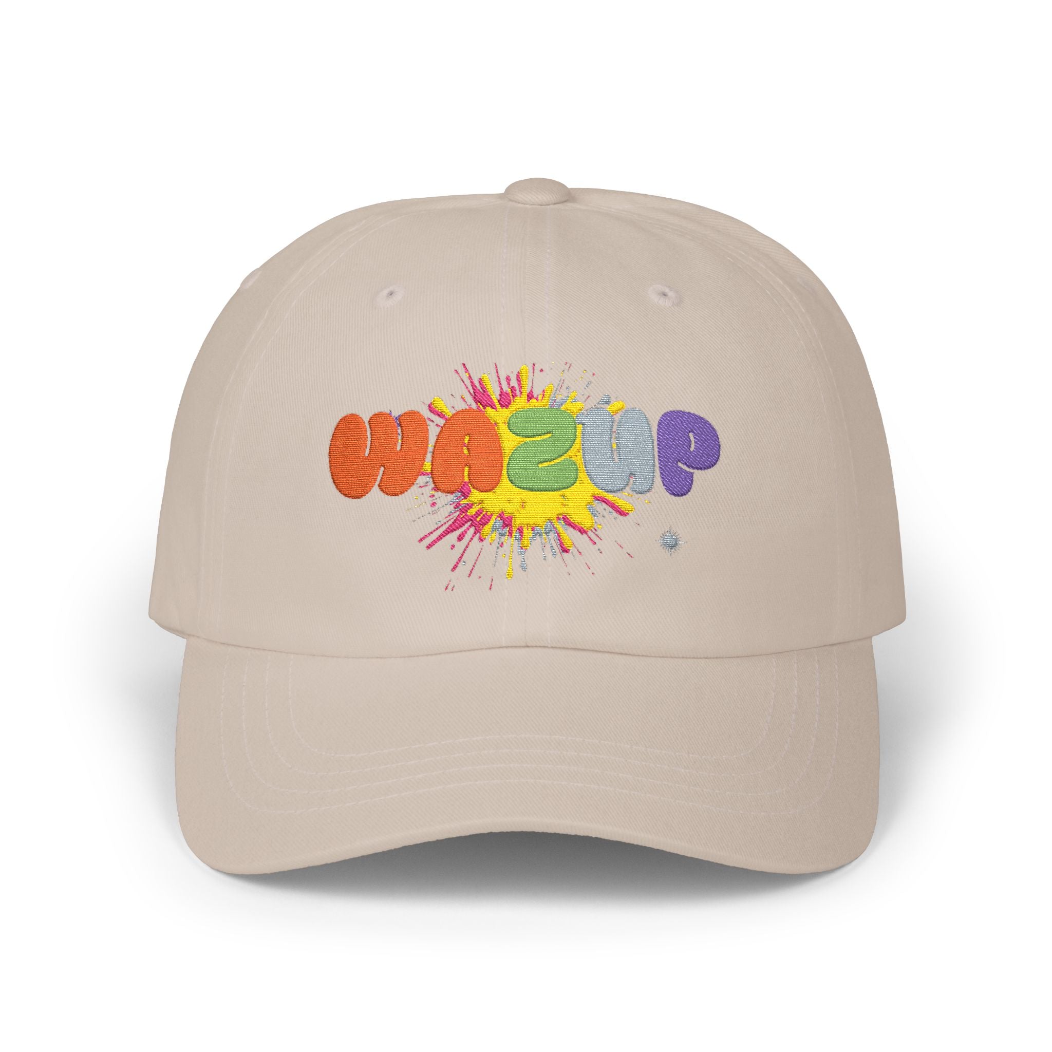 Classic Dad Cap — 'WAZUP' Rainbow Splash Embroidered Baseball Hat