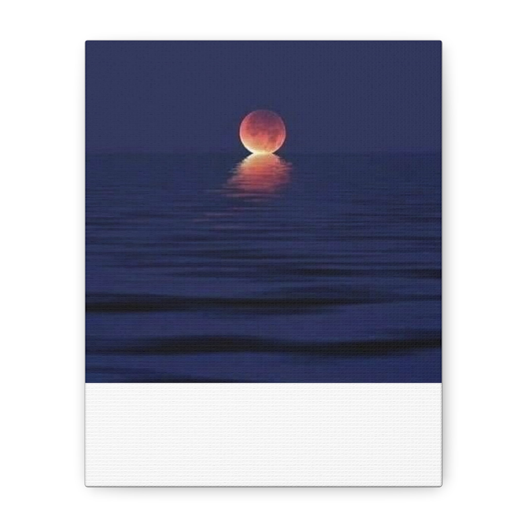 Lunar Reflection Canvas Art — Moonrise Over Calm Sea Stretched Matte Wall Art