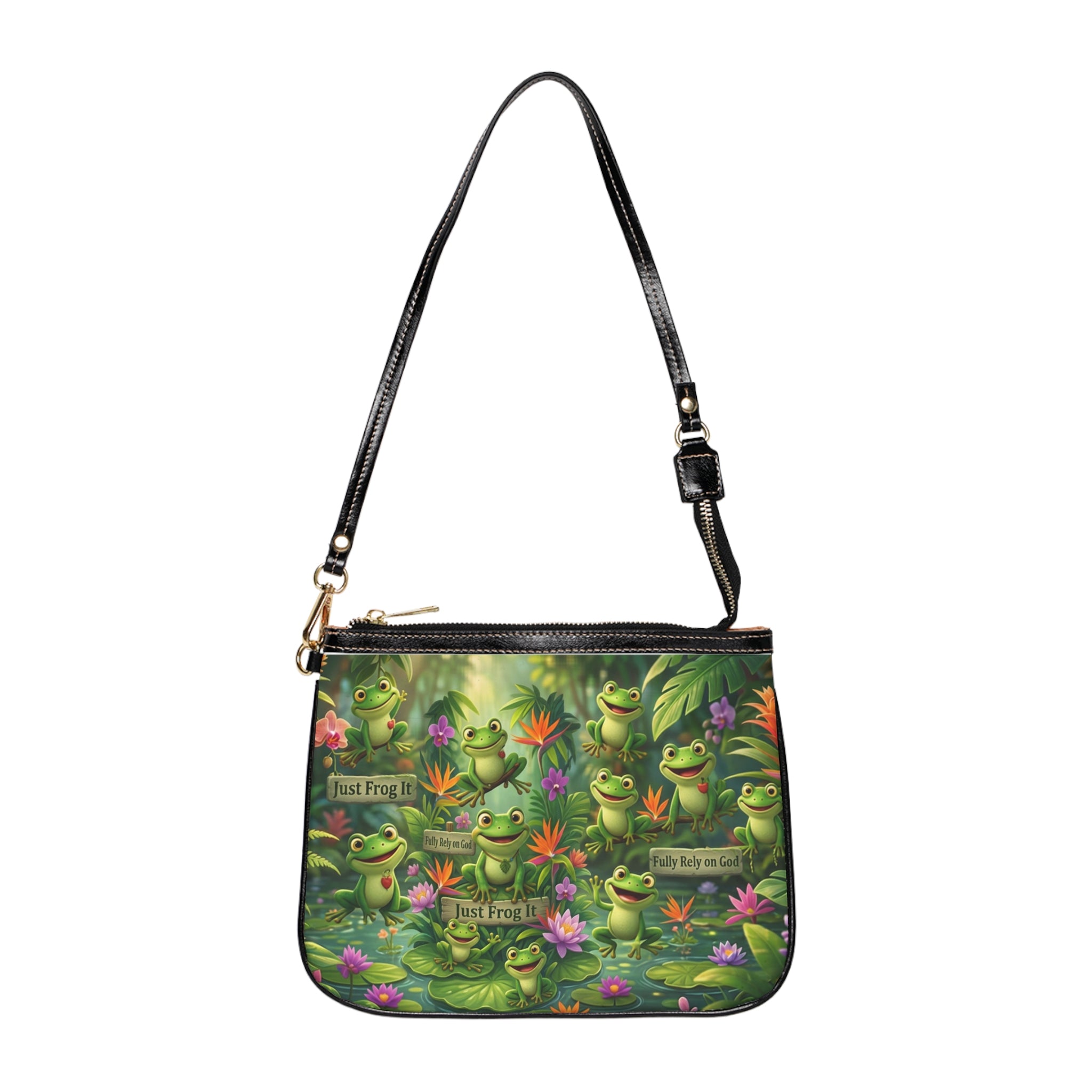 Frog Pond Shoulder Bag — 'Just Frog It' Cute Lily Pad Crossbody