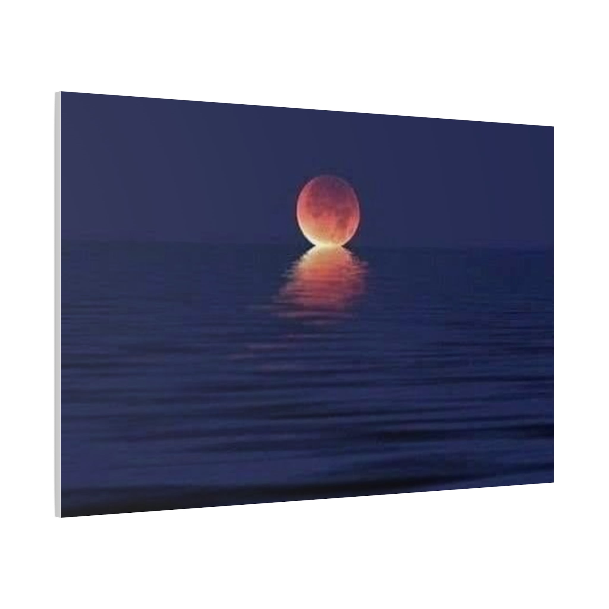 Lunar Reflection Canvas Art — Moonrise Over Calm Sea Stretched Matte Wall Art