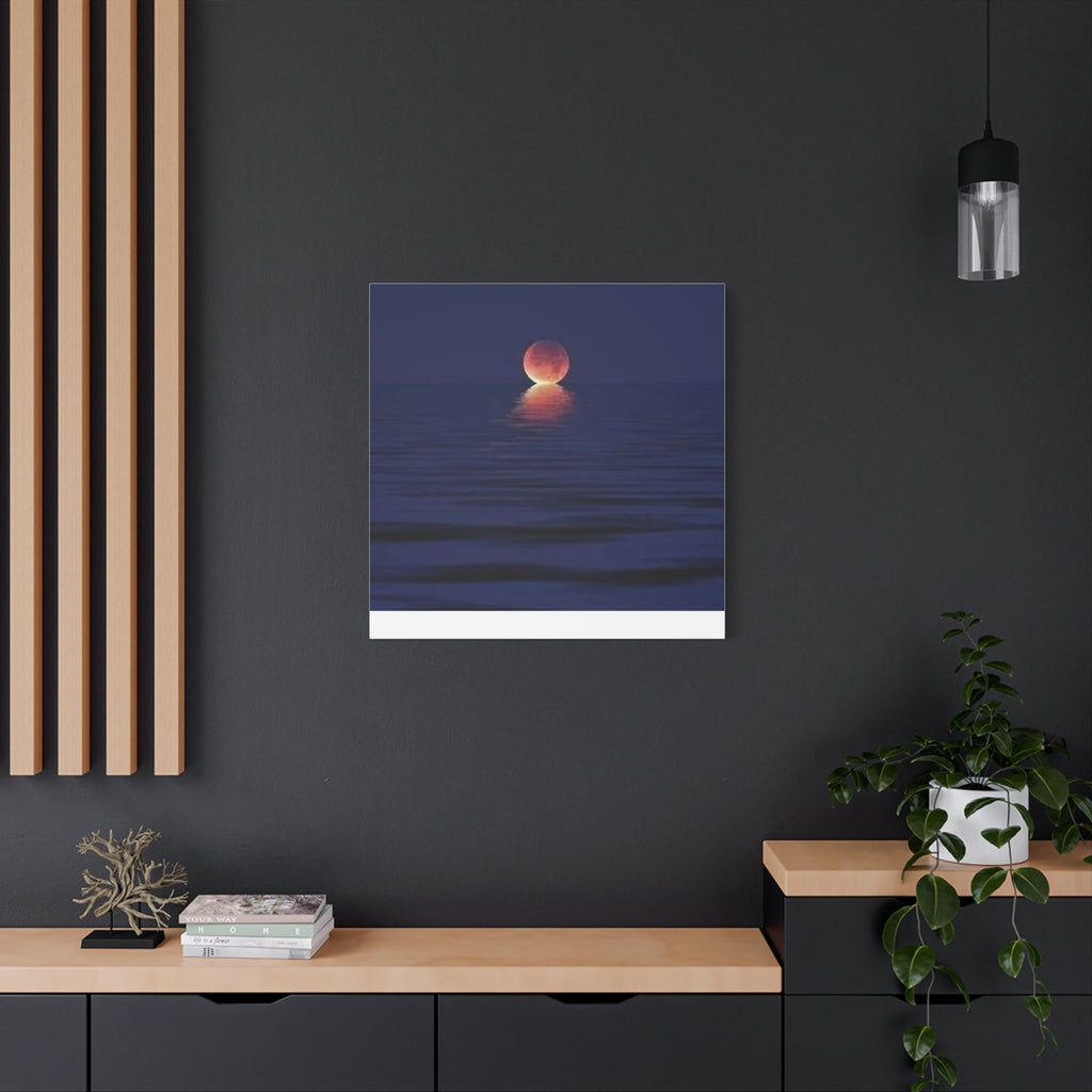 Lunar Reflection Canvas Art — Moonrise Over Calm Sea Stretched Matte Wall Art