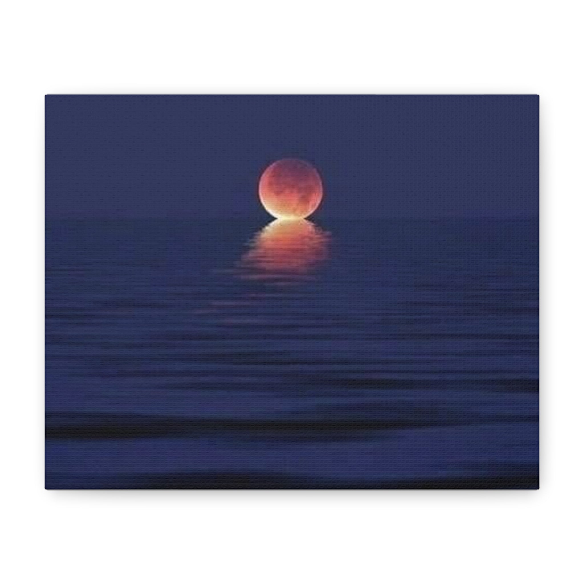 Lunar Reflection Canvas Art — Moonrise Over Calm Sea Stretched Matte Wall Art