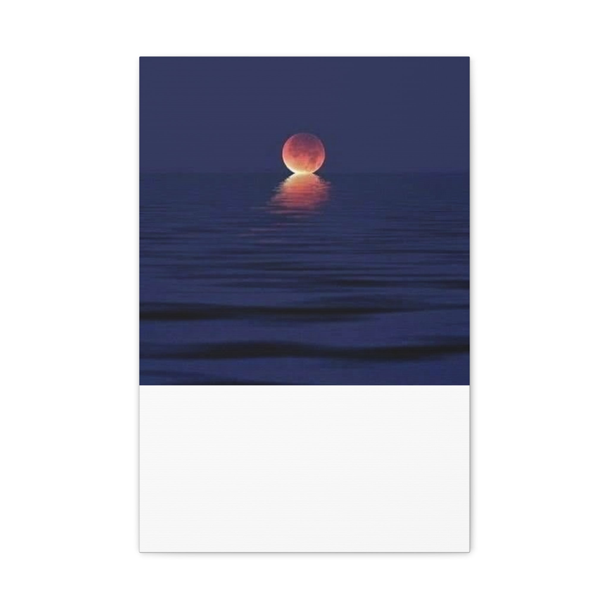 Lunar Reflection Canvas Art — Moonrise Over Calm Sea Stretched Matte Wall Art