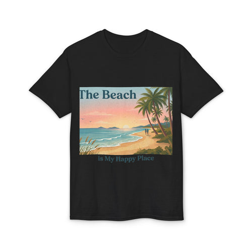 Beach Is My Happy Place T-Shirt — Tropical Sunset Vacation Tee