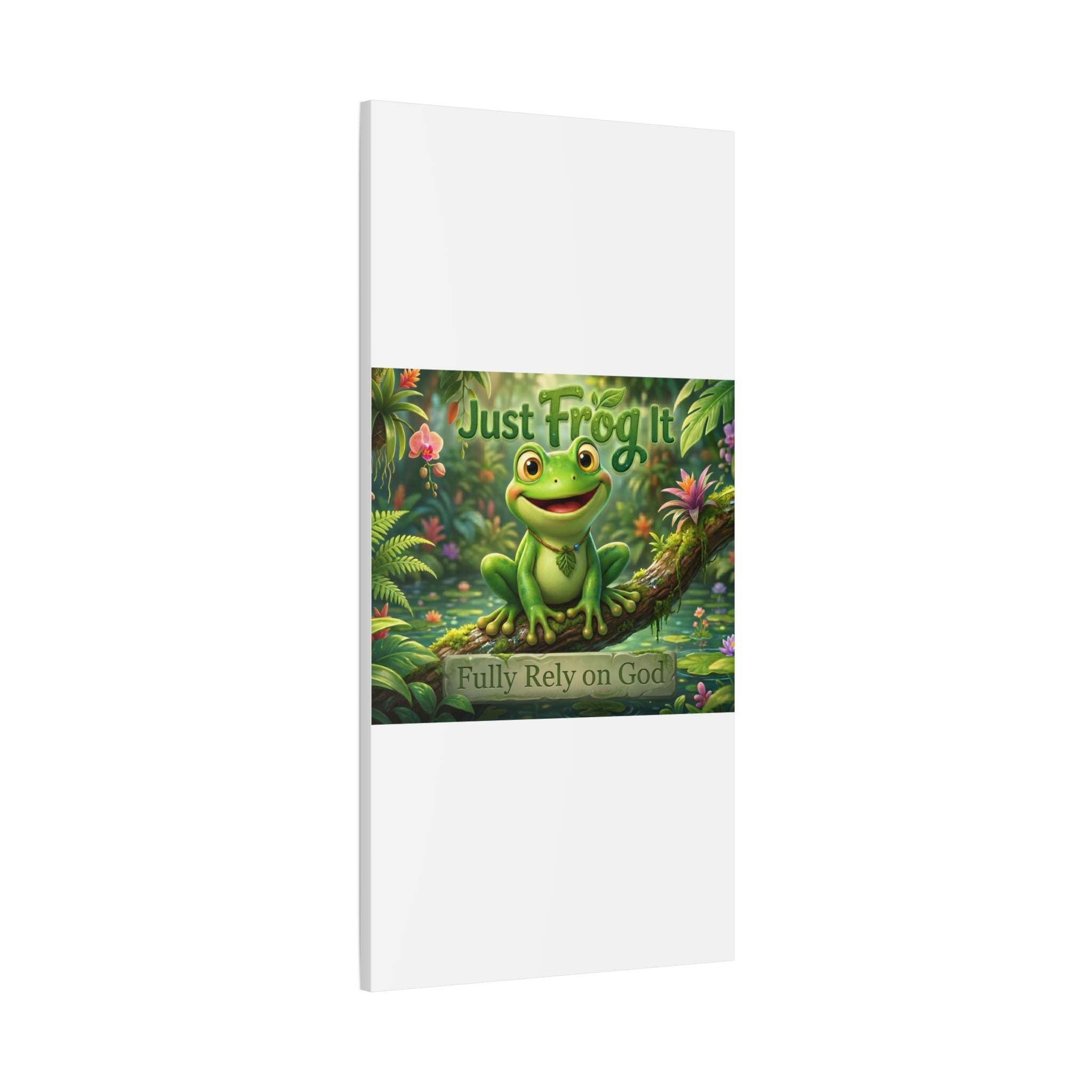 Just Frog It Canvas Wall Art — "Fully Rely on God" Inspirational Frog Print