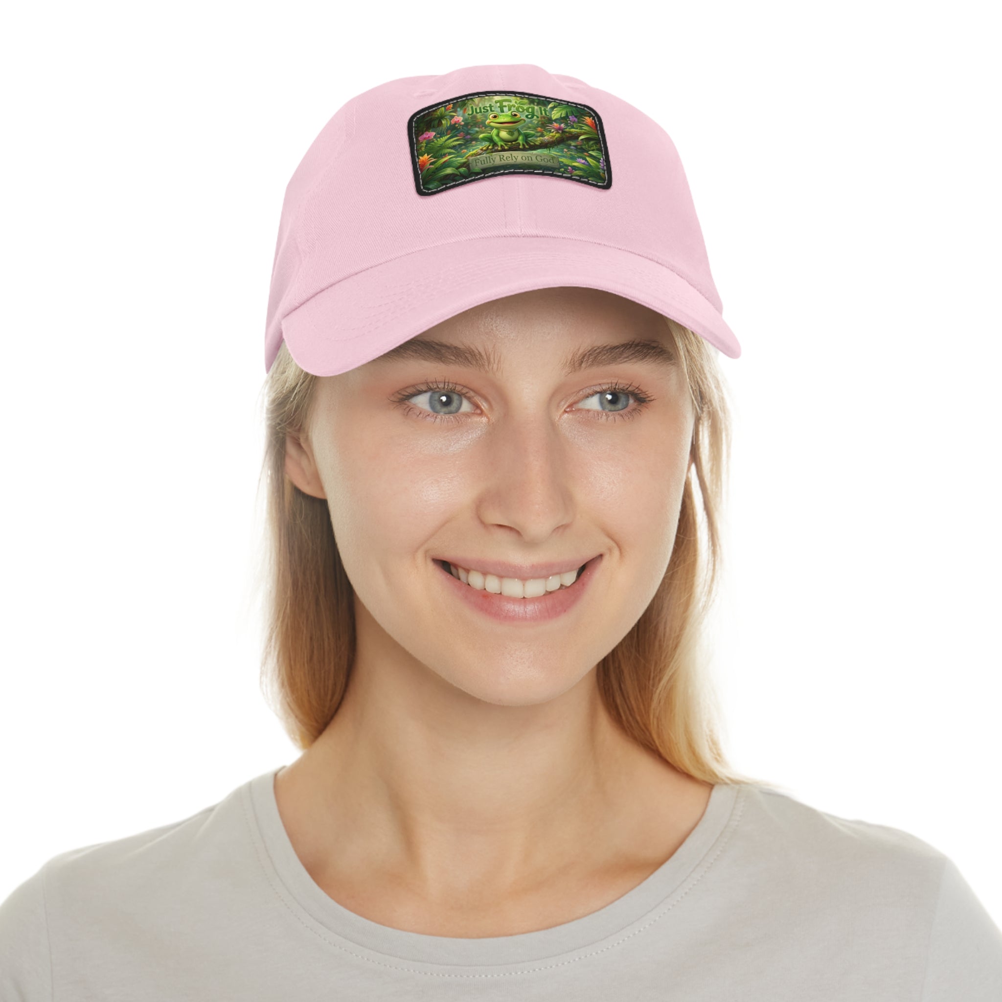 Frog Patch Dad Hat — 'Just Frog It' Leather Patch Baseball Cap