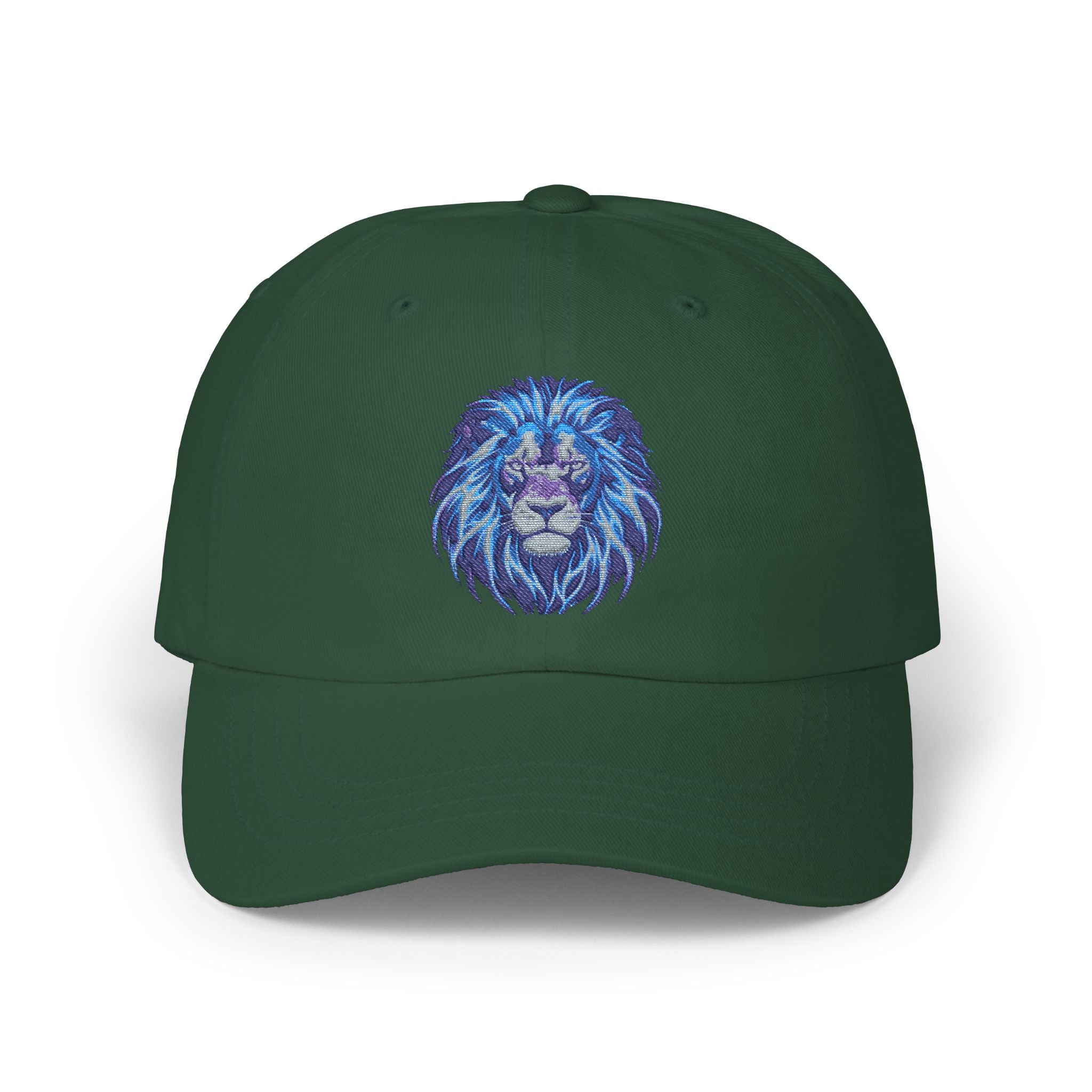 Lion Head Dad Cap — Blue Watercolor Embroidered Baseball Hat