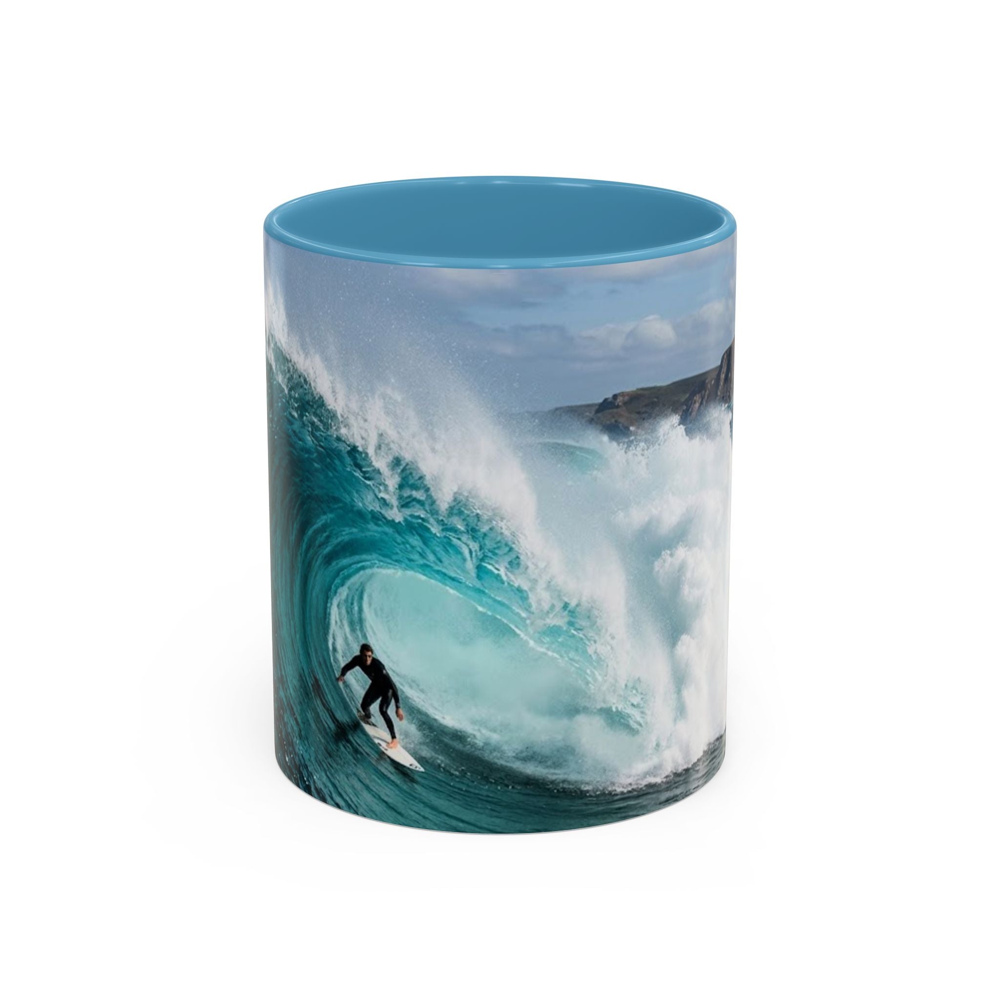 Surfing Wave Accent Coffee Mug — Ocean Beach Surfboard Photo 11/15oz