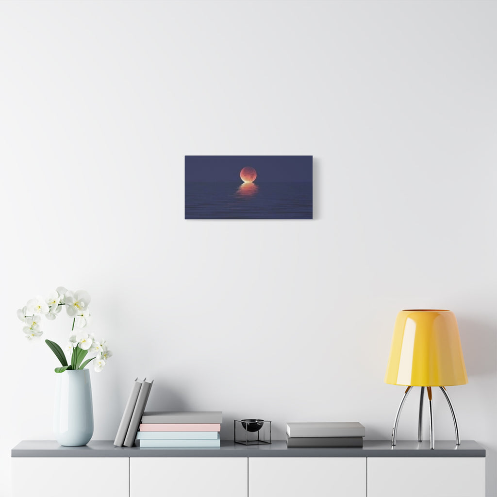 Lunar Reflection Canvas Art — Moonrise Over Calm Sea Stretched Matte Wall Art