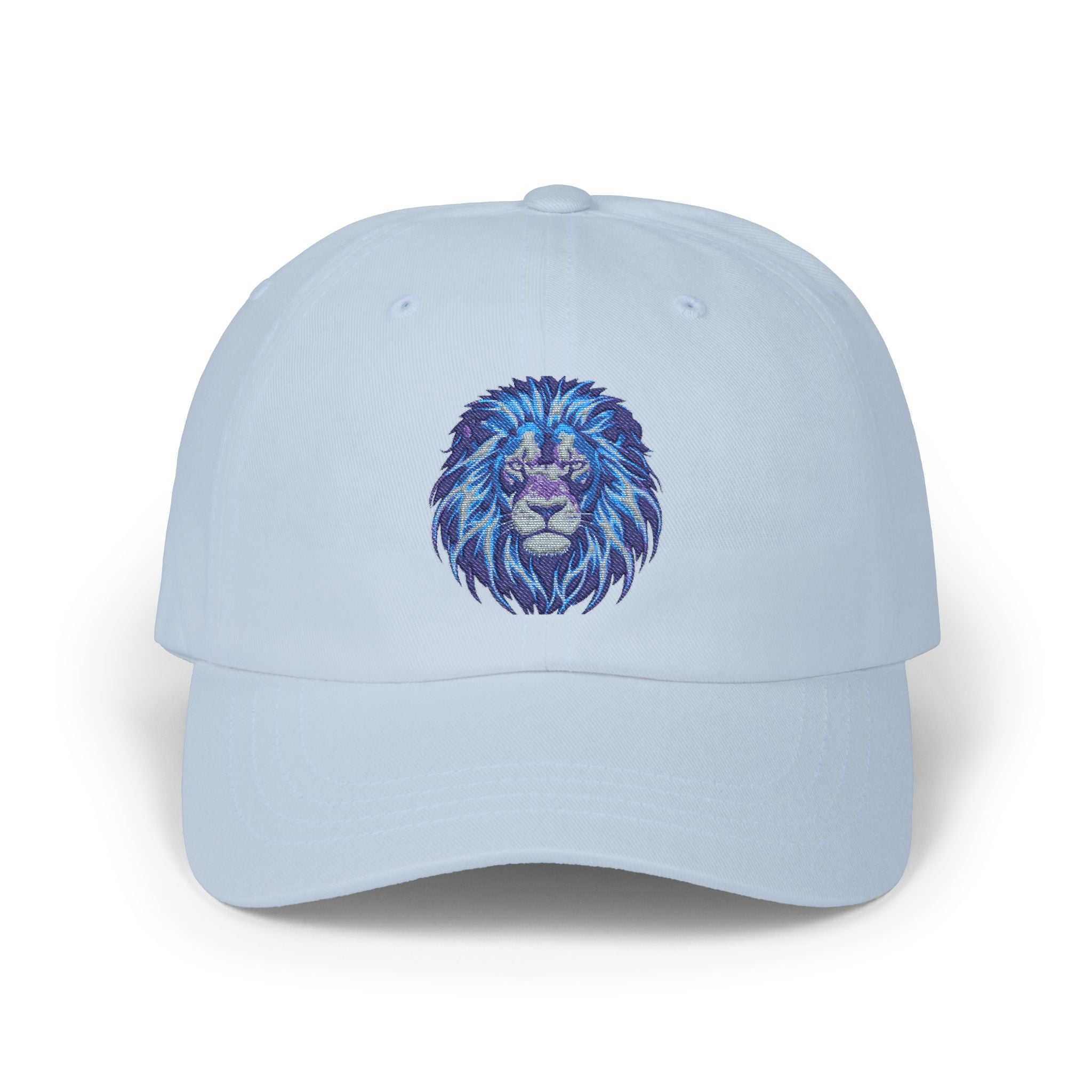Lion Head Dad Cap — Blue Watercolor Embroidered Baseball Hat