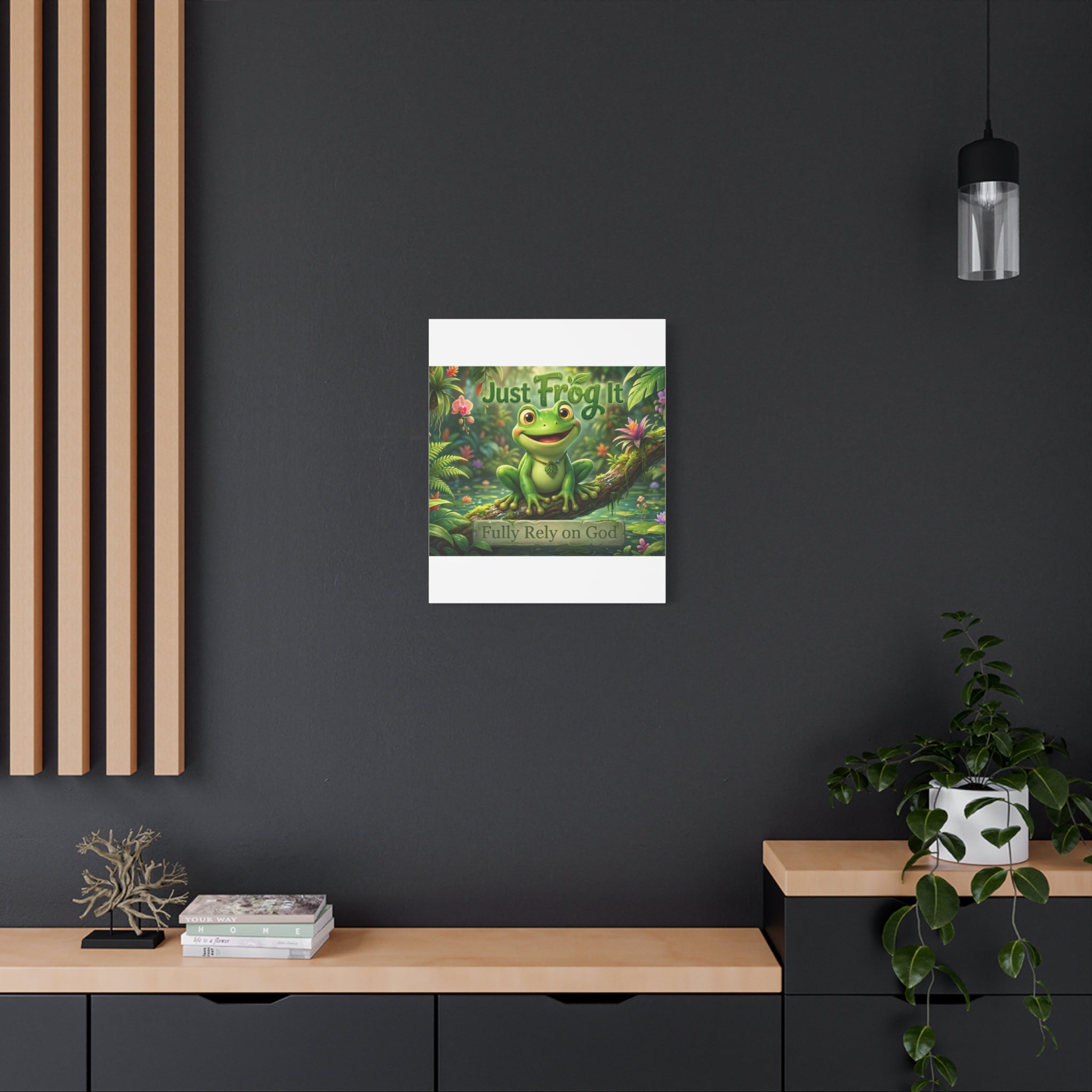 Just Frog It Canvas Wall Art — "Fully Rely on God" Inspirational Frog Print