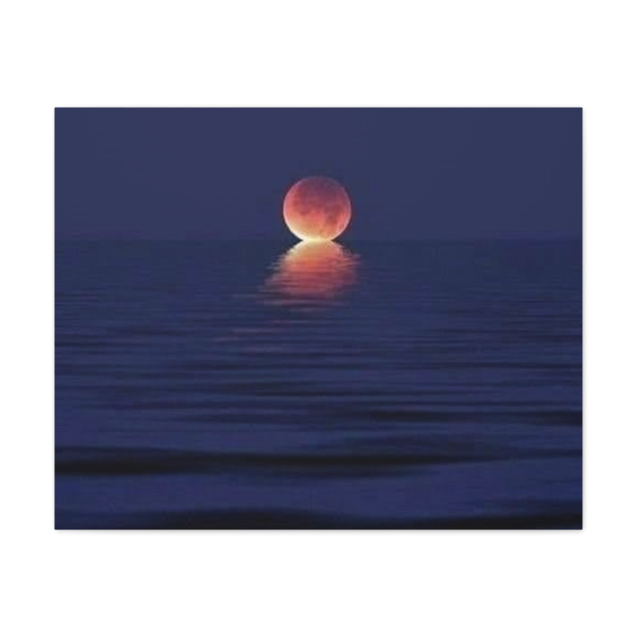 Lunar Reflection Canvas Art — Moonrise Over Calm Sea Stretched Matte Wall Art