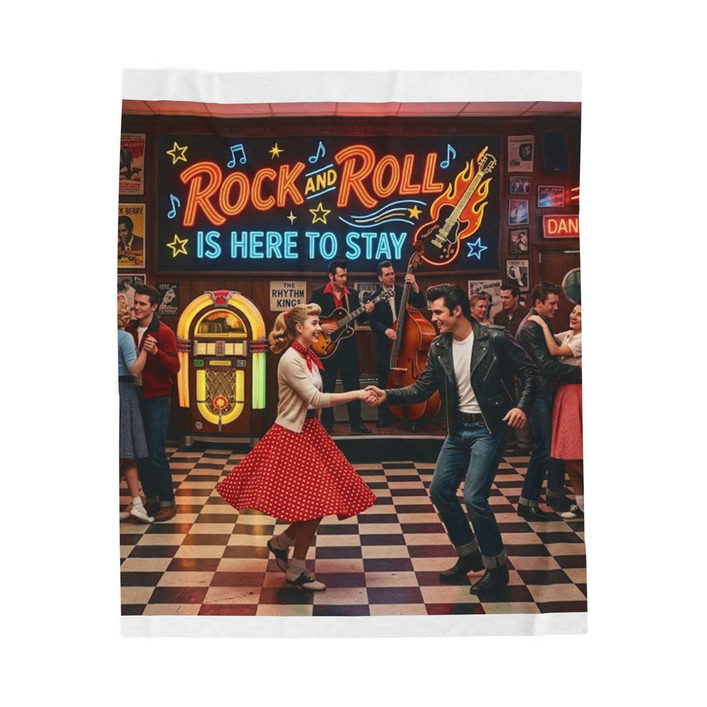 Rock and Roll Plush Blanket — 'Rock and Roll Is Here to Stay' Retro Dance Throw
