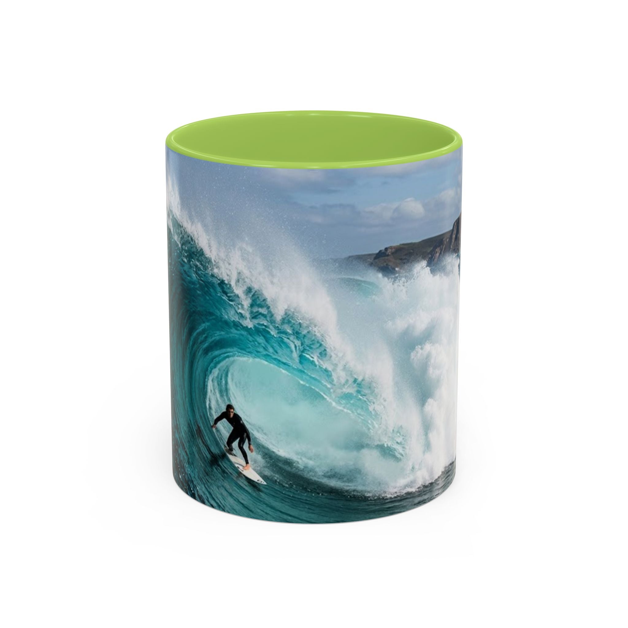 Surfing Wave Accent Coffee Mug — Ocean Beach Surfboard Photo 11/15oz