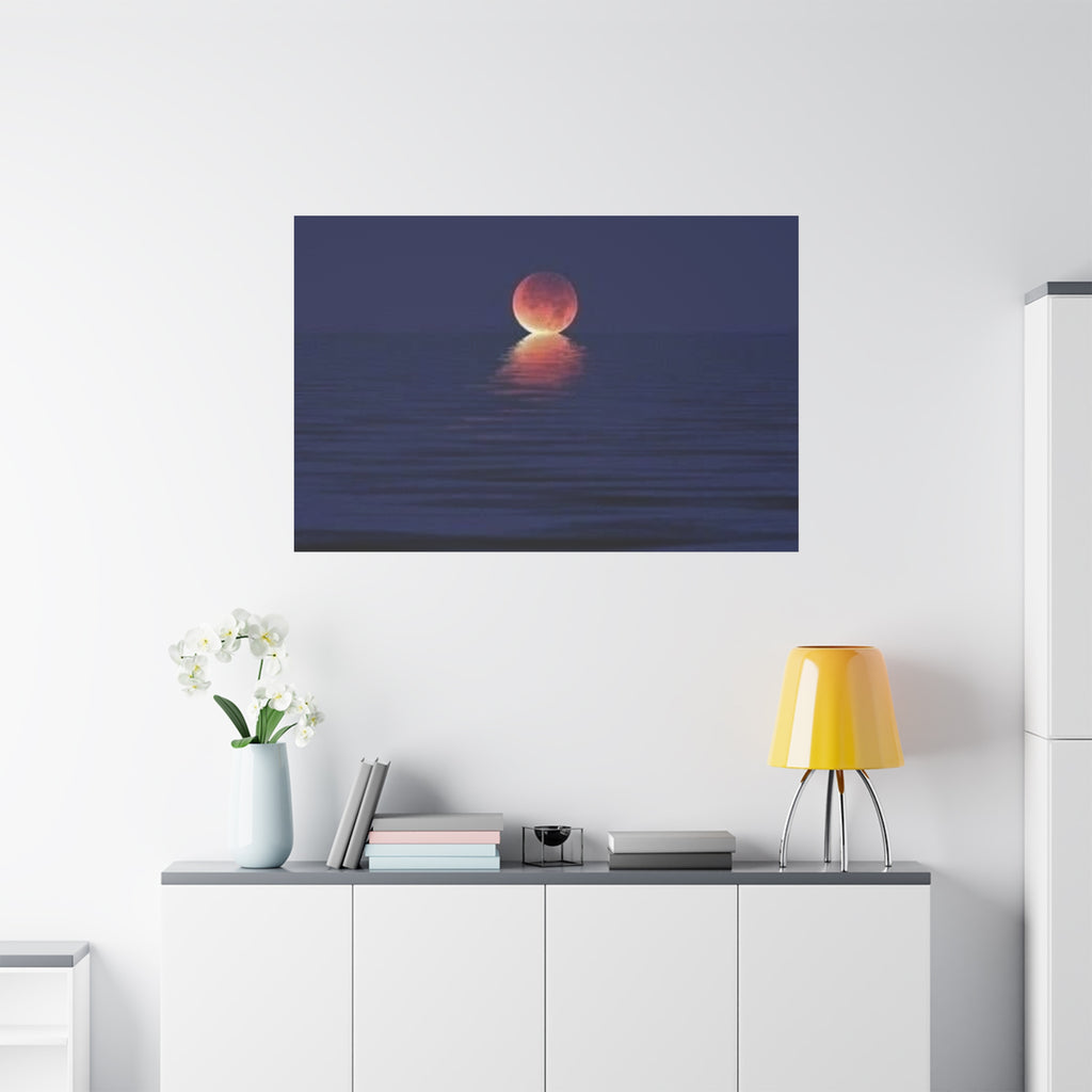 Lunar Reflection Canvas Art — Moonrise Over Calm Sea Stretched Matte Wall Art