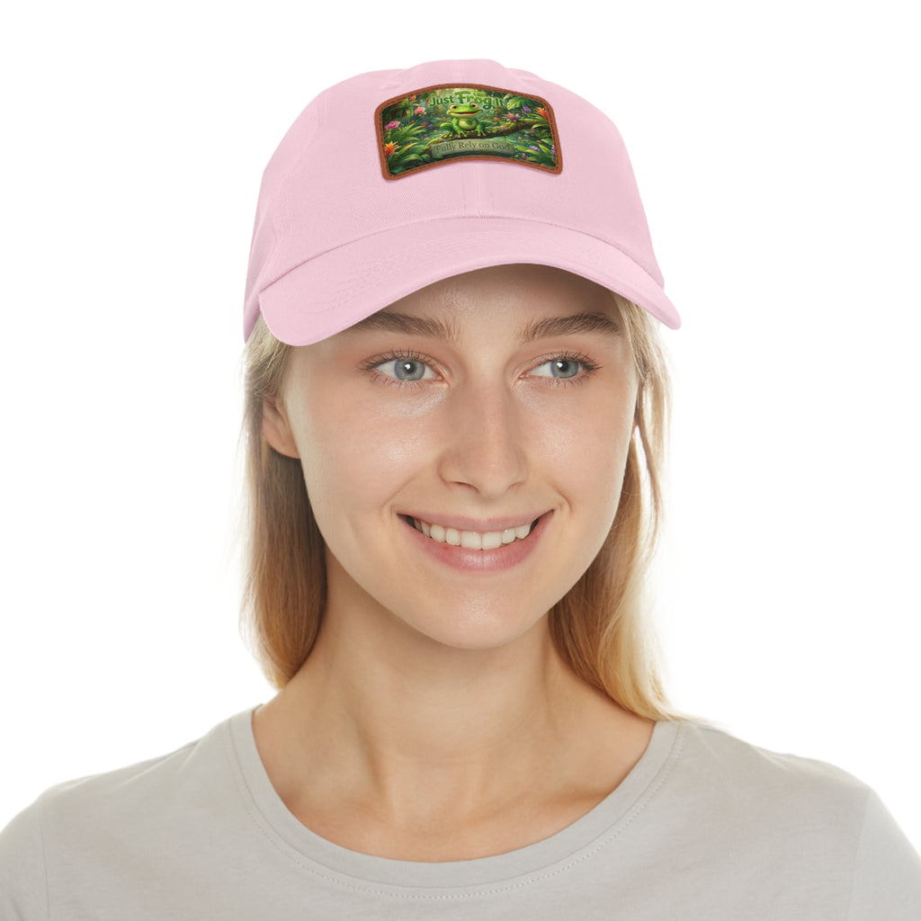 Frog Patch Dad Hat — 'Just Frog It' Leather Patch Baseball Cap