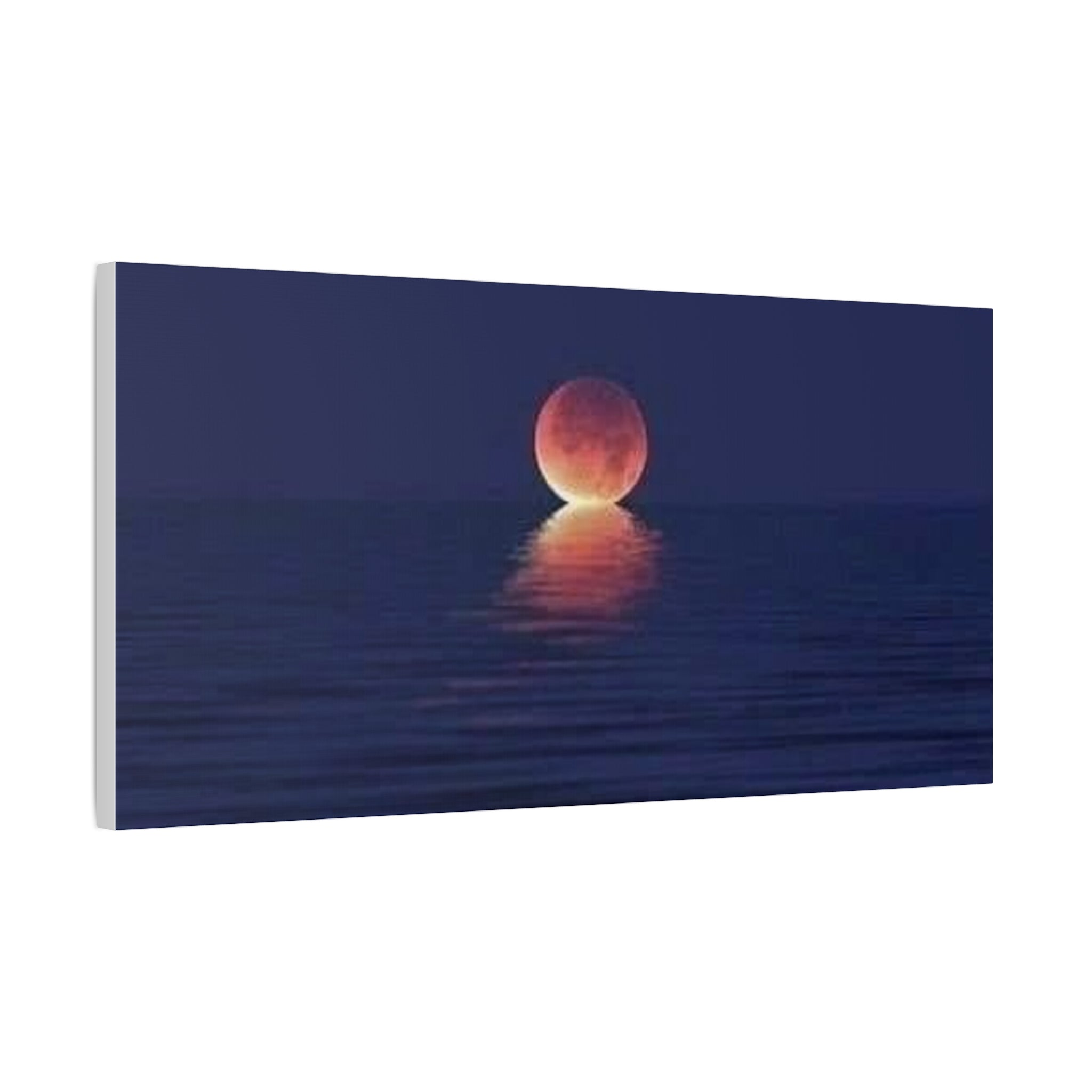 Lunar Reflection Canvas Art — Moonrise Over Calm Sea Stretched Matte Wall Art