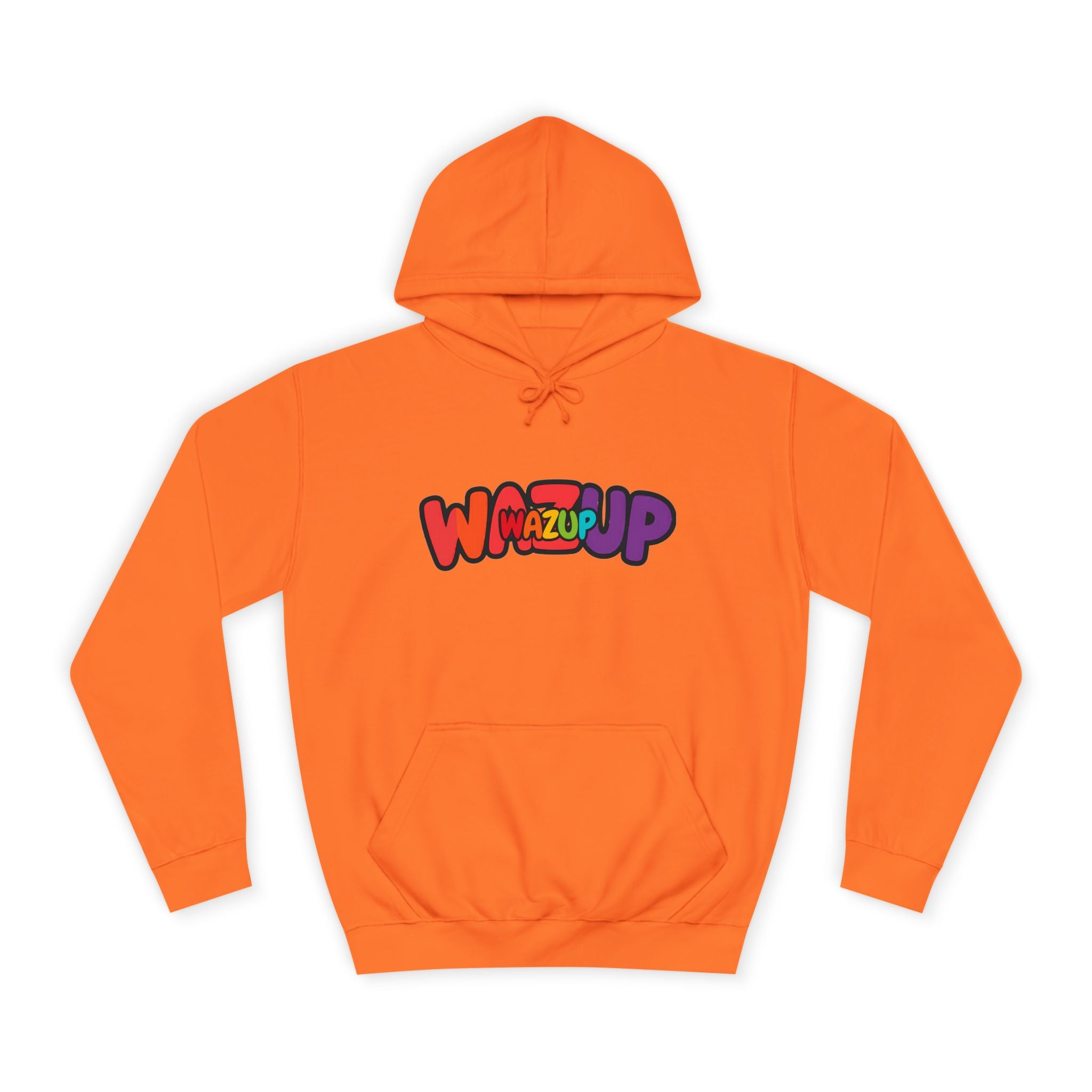 Wazup Colorburst Hoodie — Retro Bubble Letter Graphic Hooded Sweatshirt