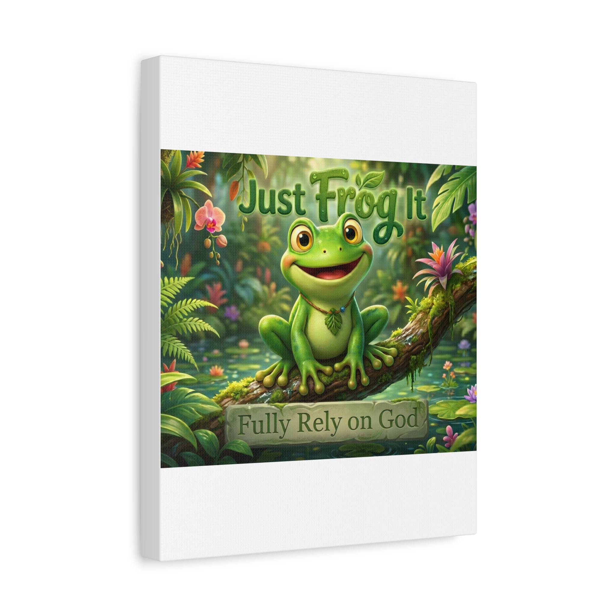 Just Frog It Canvas Wall Art — "Fully Rely on God" Inspirational Frog Print