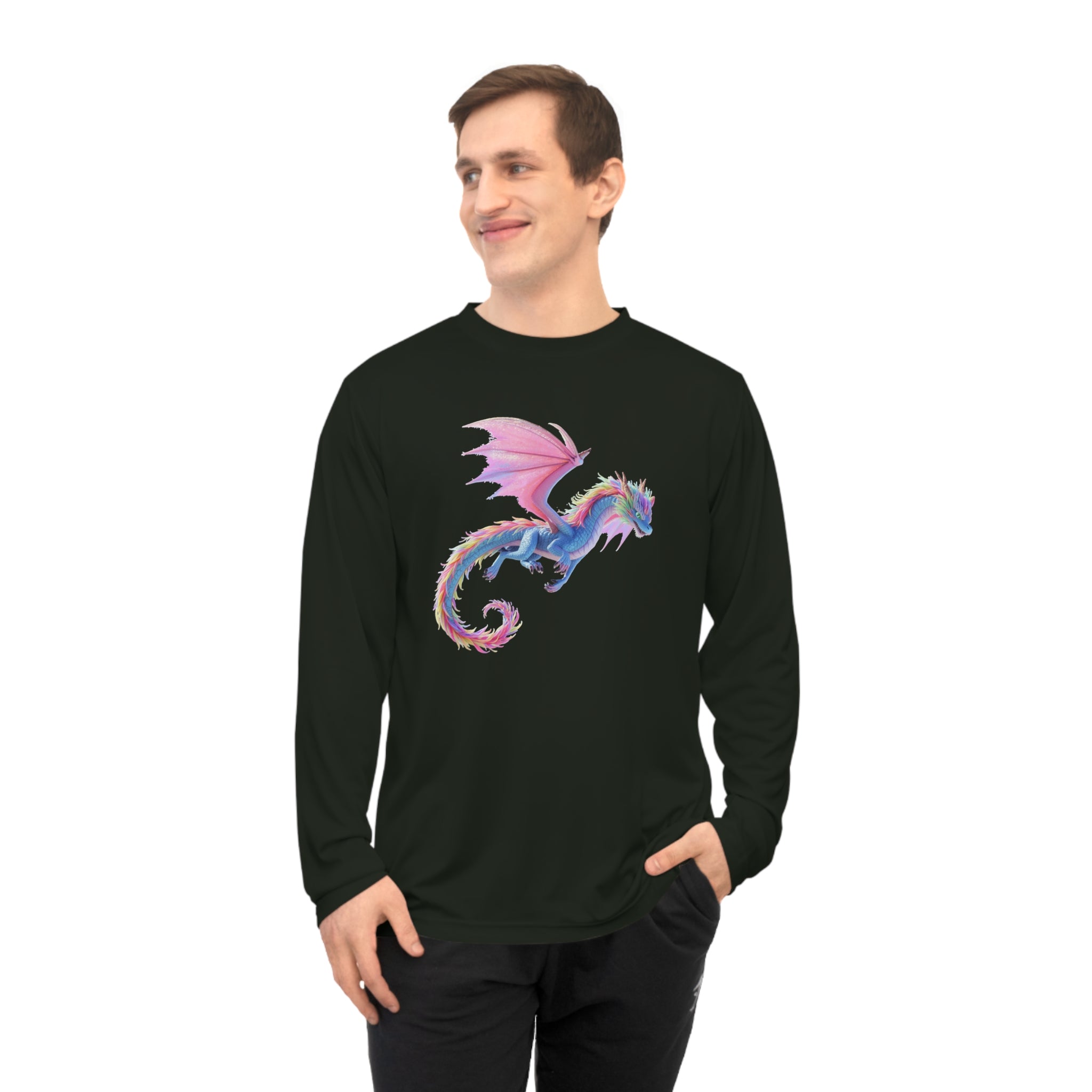 Pastel Dragon Performance Long Sleeve Shirt — Fantasy Cute Winged Dragon Tee