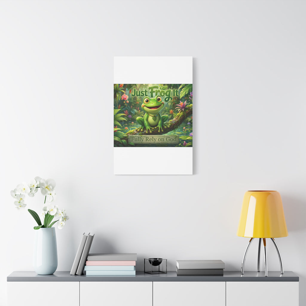 Just Frog It Canvas Wall Art — "Fully Rely on God" Inspirational Frog Print