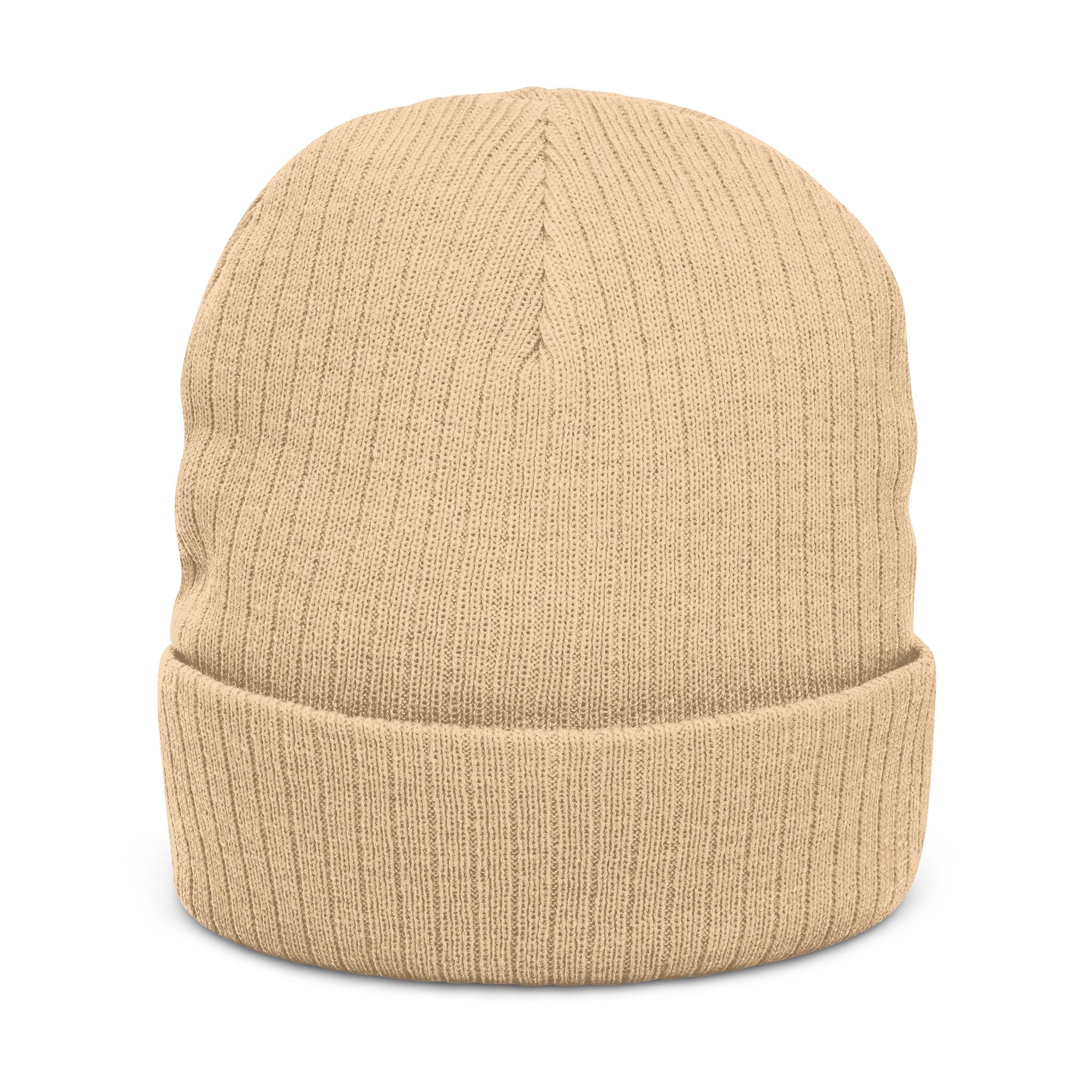 Embroidered Blue Lion Ribbed Beanie — Warm Knit Hat for Men & Women