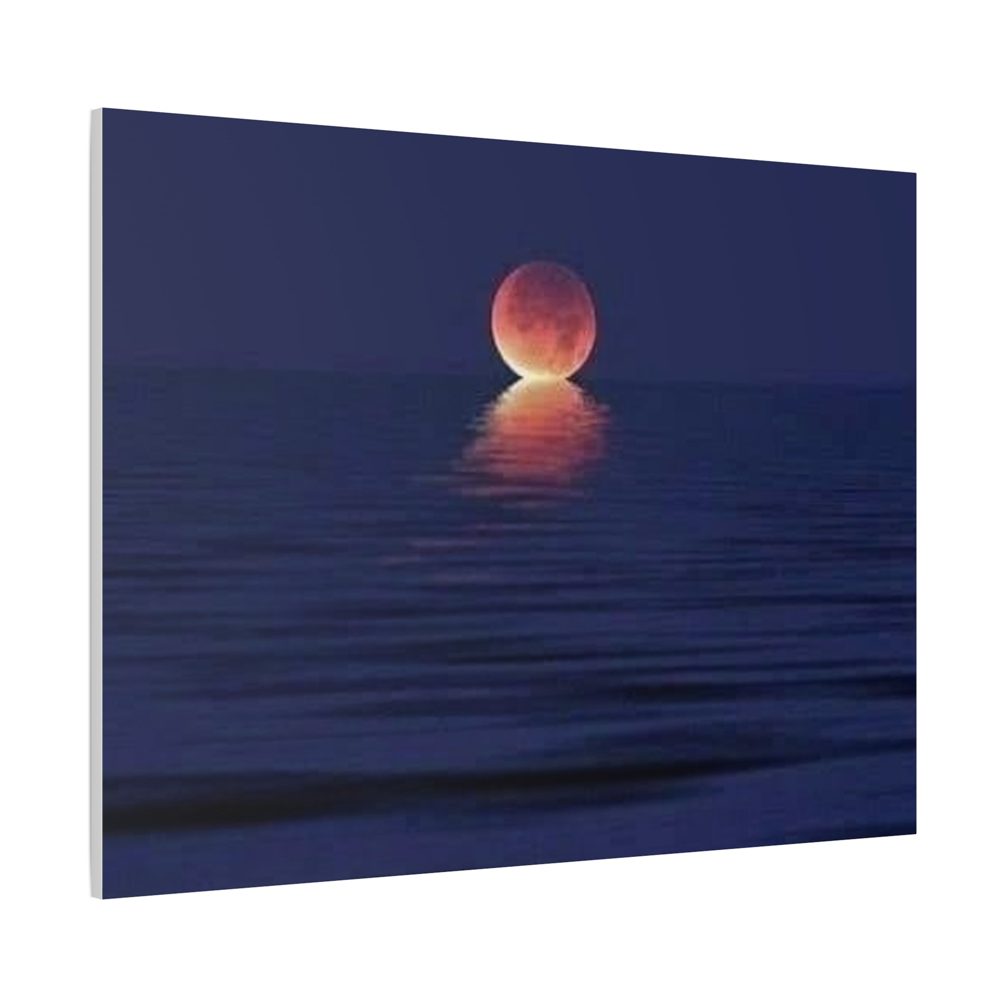 Lunar Reflection Canvas Art — Moonrise Over Calm Sea Stretched Matte Wall Art