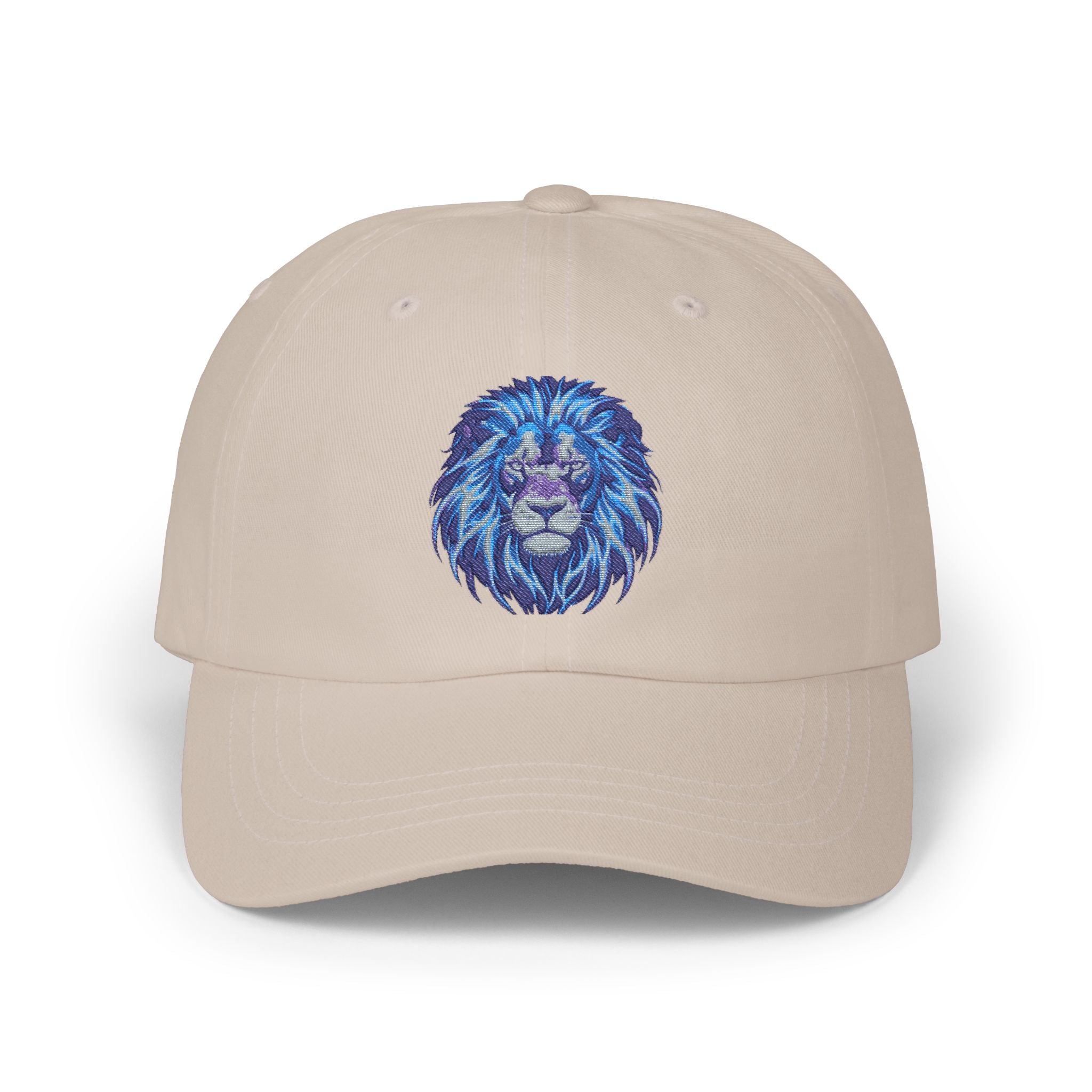 Lion Head Dad Cap — Blue Watercolor Embroidered Baseball Hat