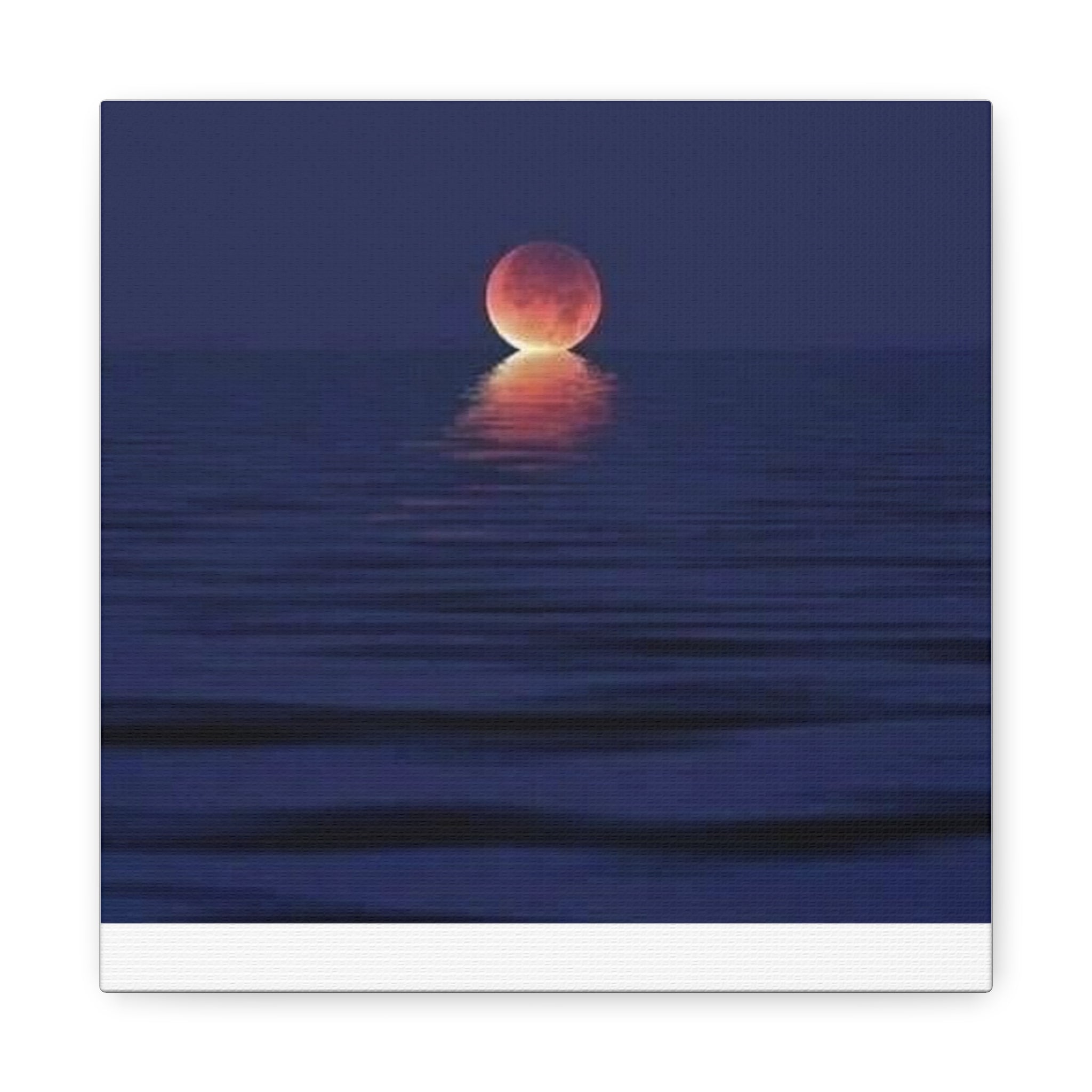 Lunar Reflection Canvas Art — Moonrise Over Calm Sea Stretched Matte Wall Art