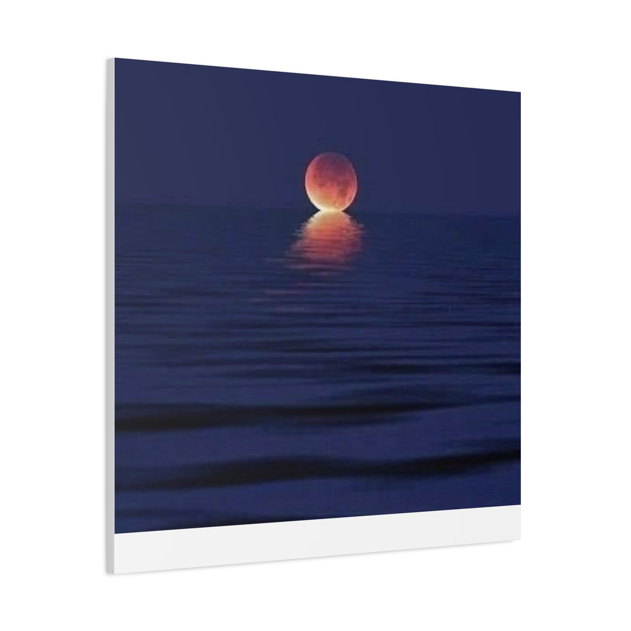 Lunar Reflection Canvas Art — Moonrise Over Calm Sea Stretched Matte Wall Art