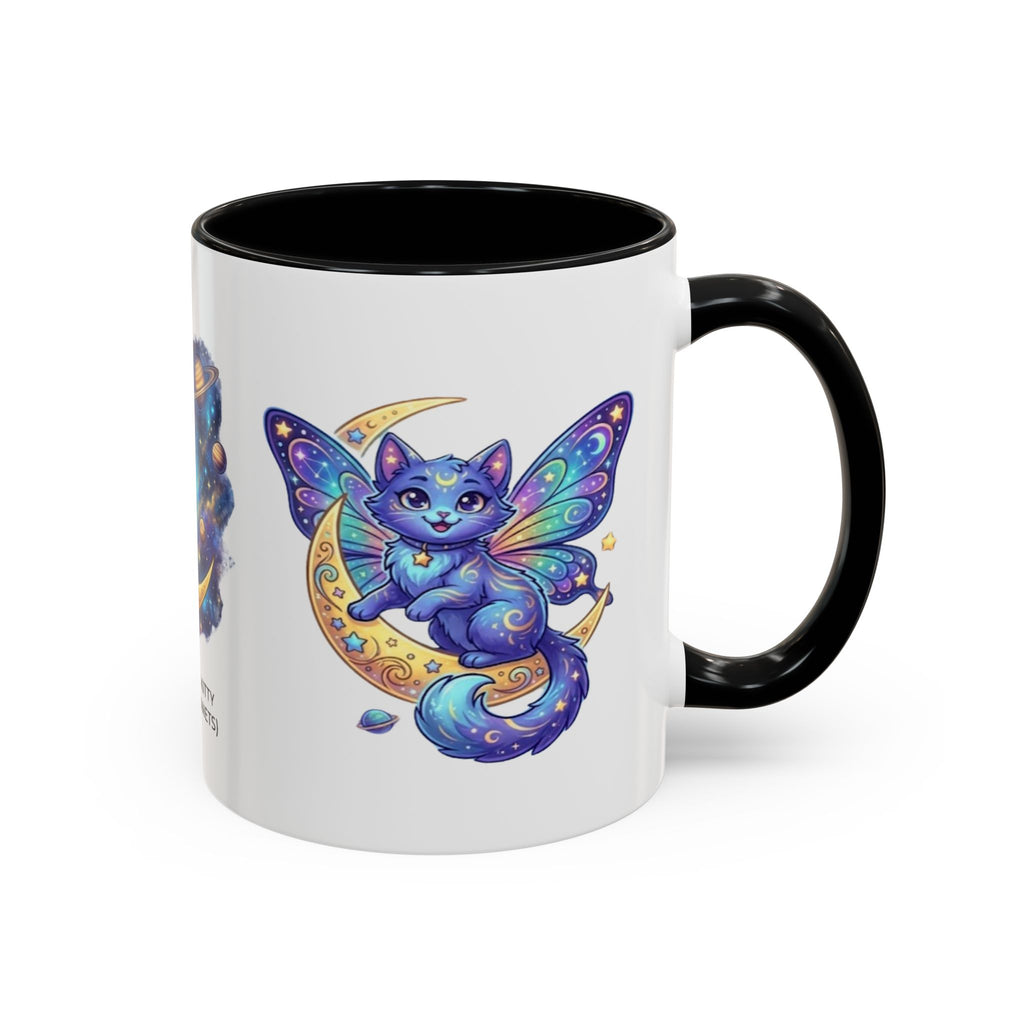 Cosmic Kitty Accent Coffee Mug — Magical Moon & Planets Cat Design (11/15oz)